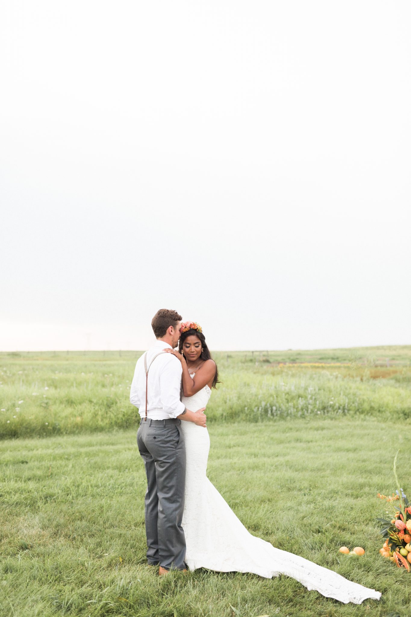 Bride and groom share a moment at The Gathered, a countryside venue in Southern Alberta