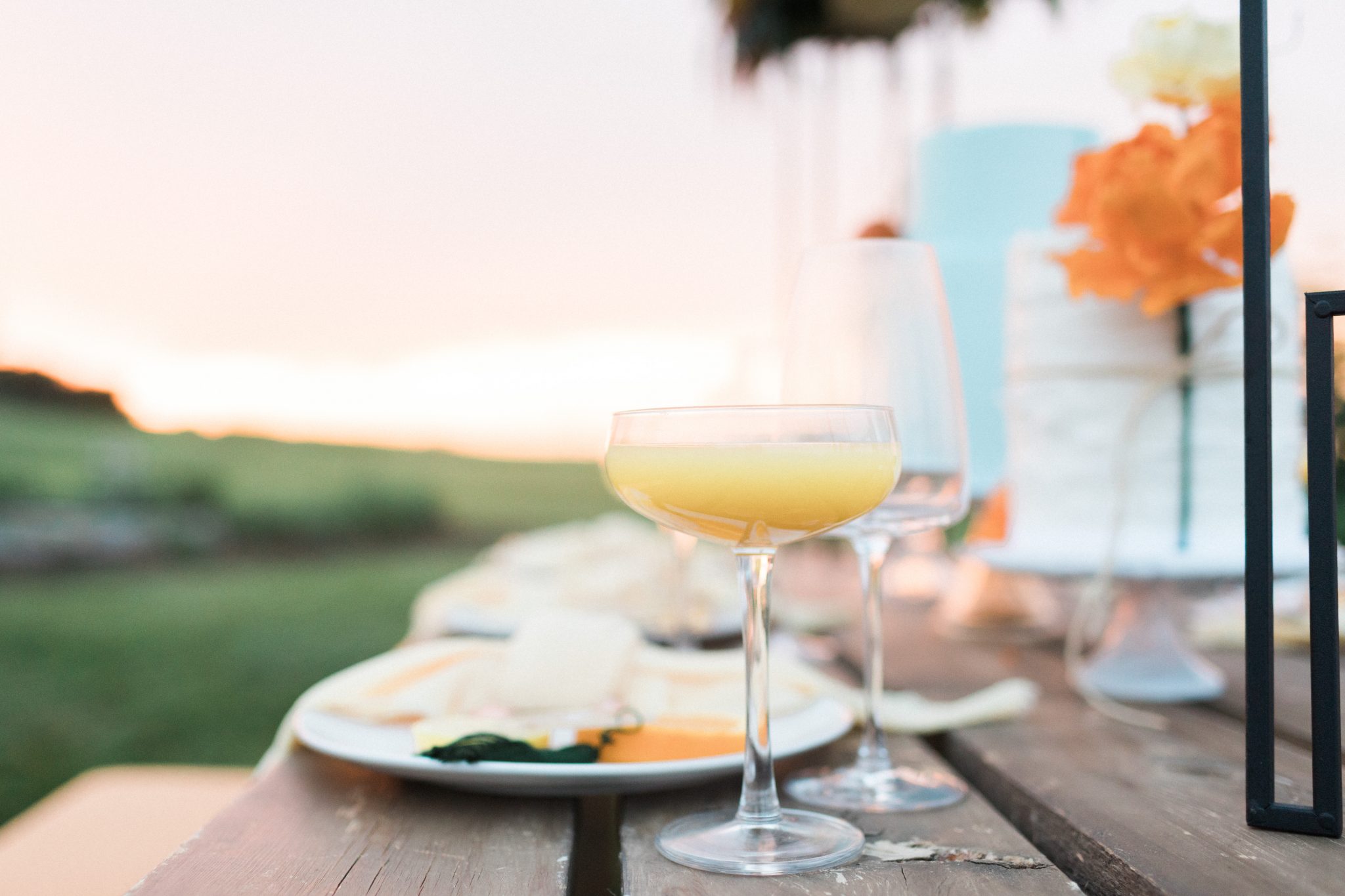 Tablescape featuring farmyard accents at sunset