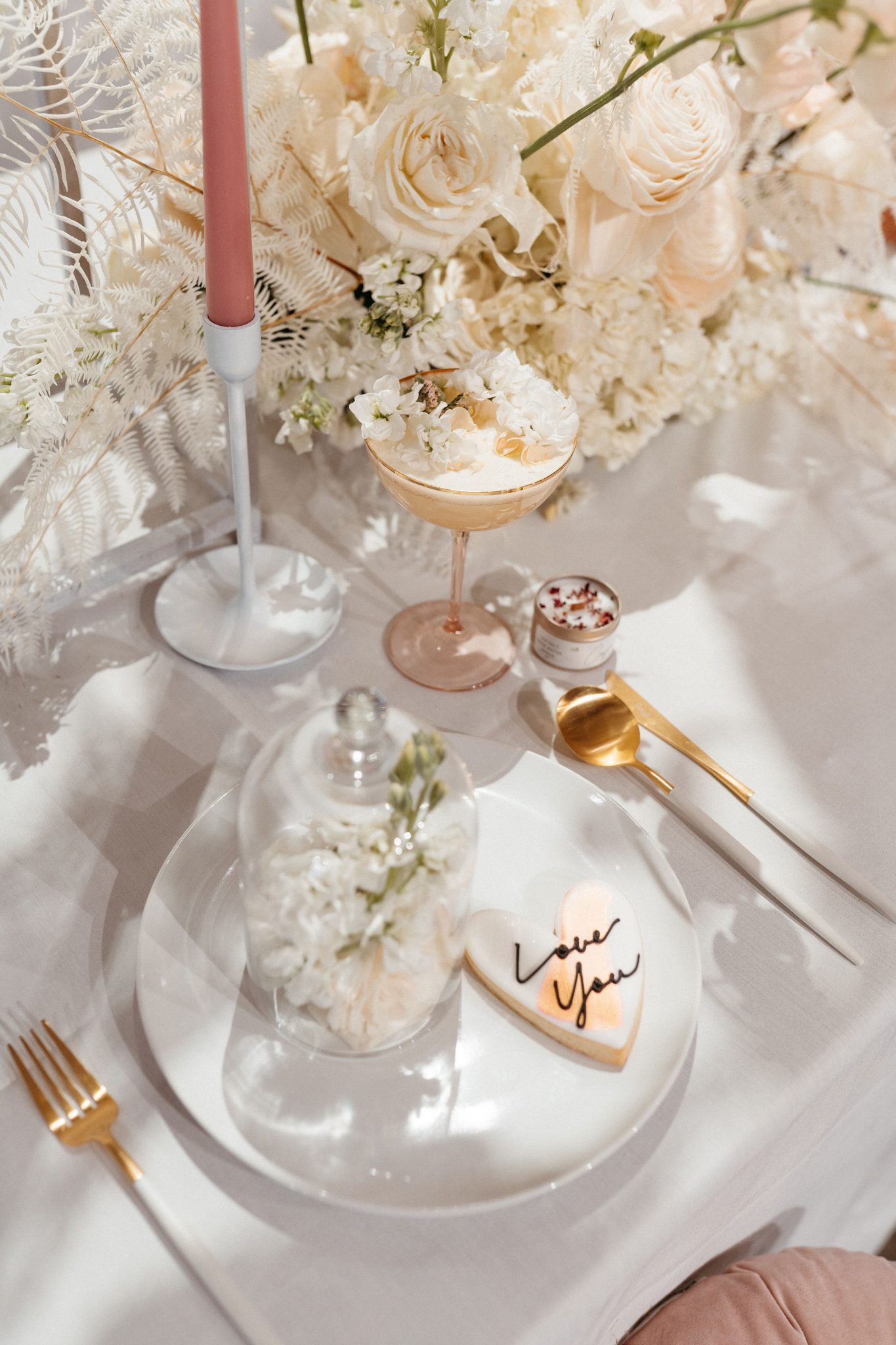 White, pink and gold wedding decor inspiration for a tablescape