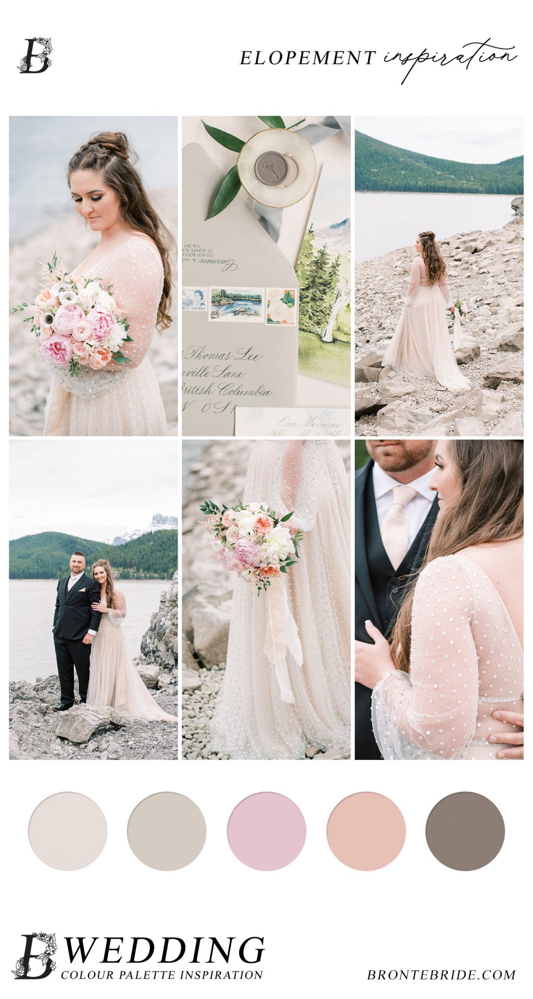This Romantic Grounded Ceremony Arch at Tunnel Mountain will Have You Dreaming of Eloping in Banff National Park - modern colour palette inspiration
