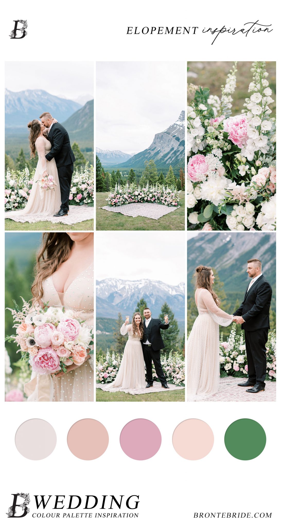 This Romantic Grounded Ceremony Arch at Tunnel Mountain will Have You Dreaming of Eloping in Banff National Park - modern colour palette inspiration