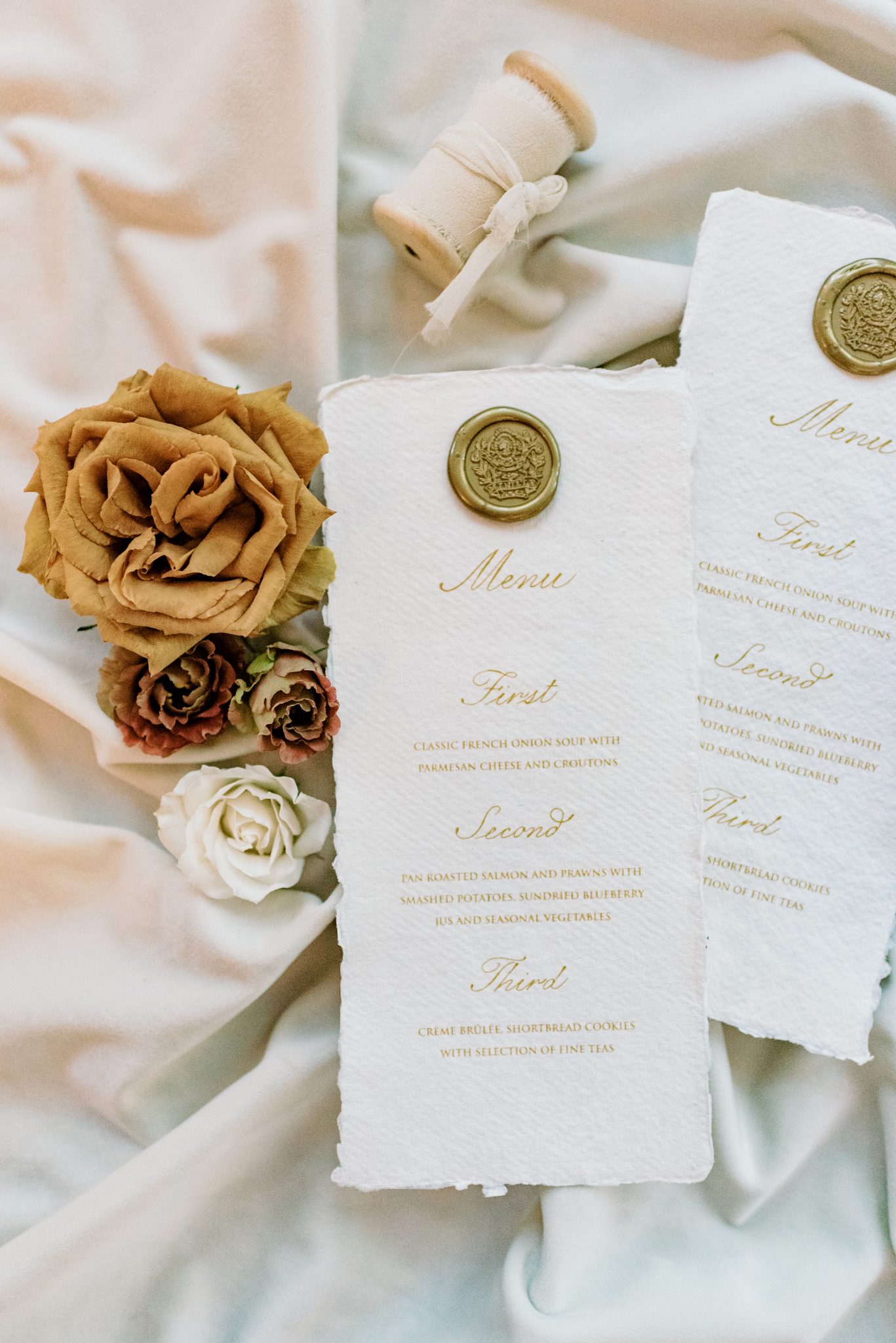Enchanting wedding menus designed by Debbie Wong Designs
