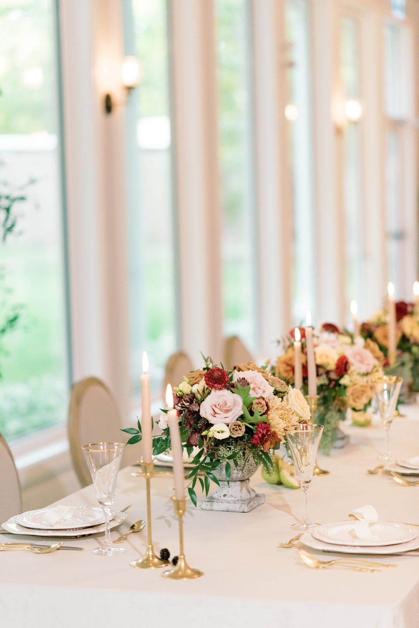 Wedding reception decor for an enchanting ballroom wedding at the Norland Historic Estate