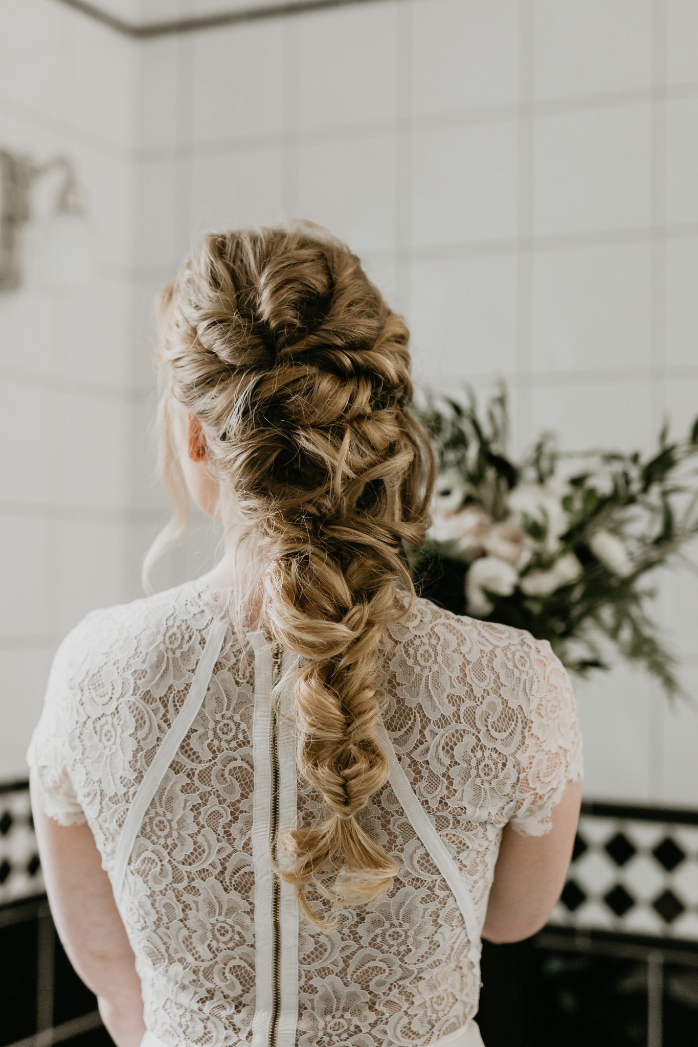 Braided bridal hair inspiration for this vintage inspired living room minimony  