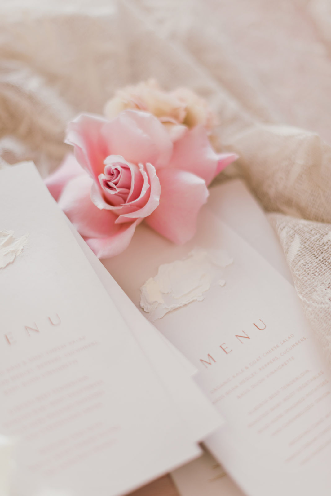 Delicate white and pink wedding stationery inspiration