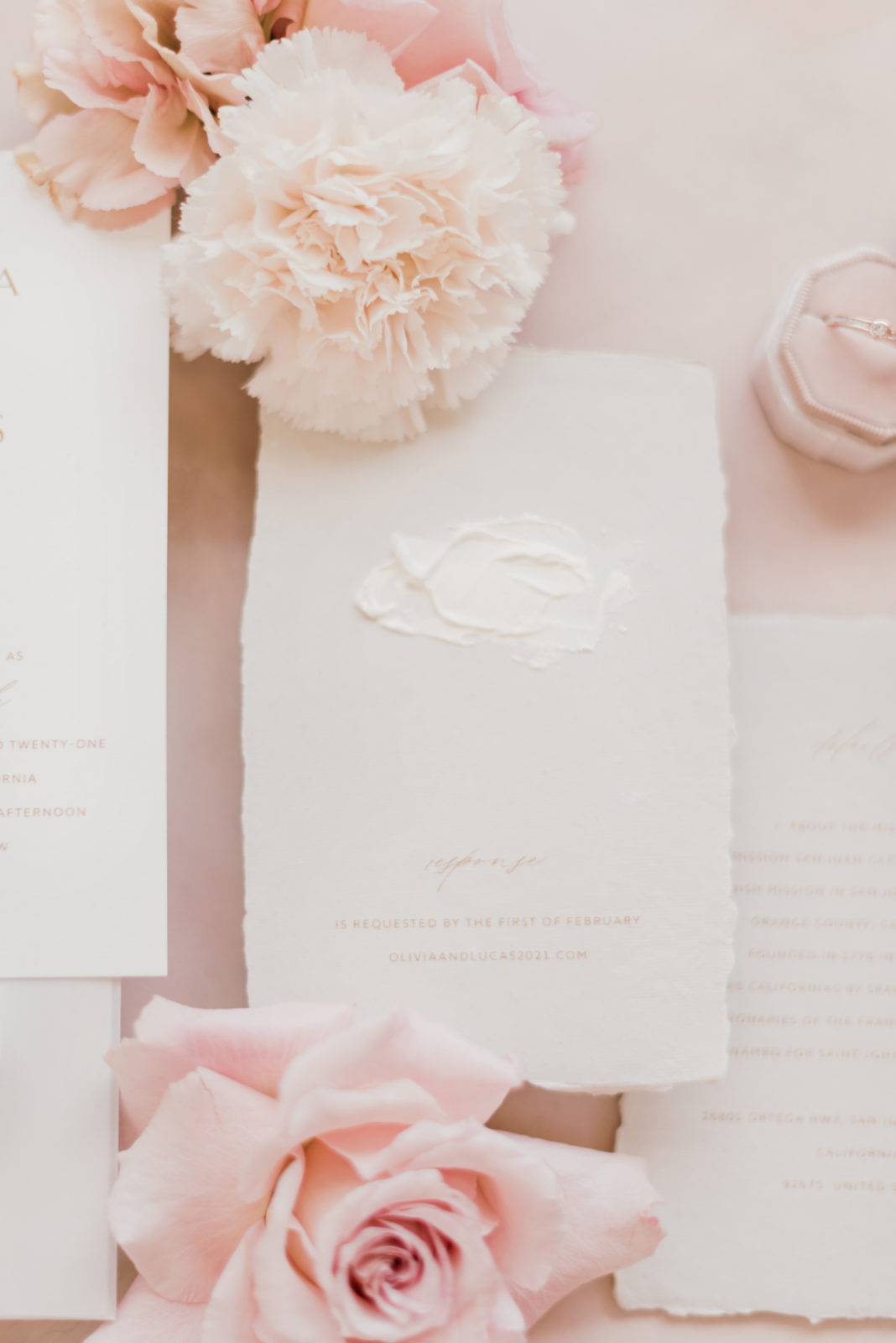 Delicate white and pink wedding stationery inspiration by Plush Invites