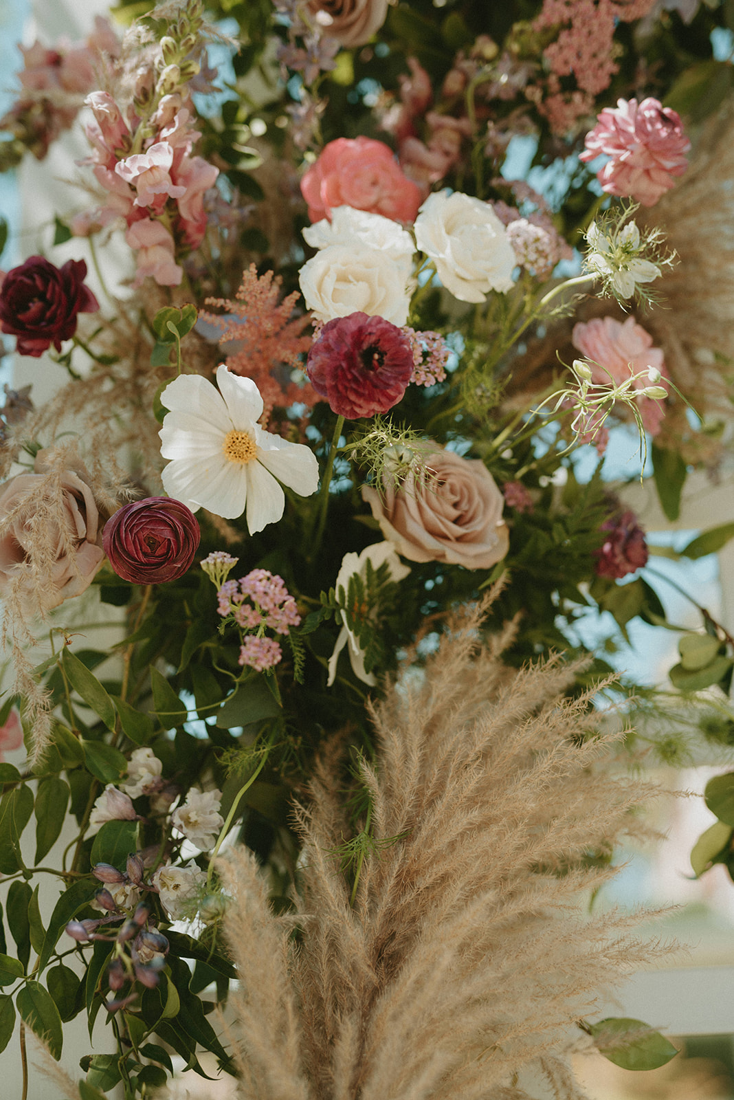 Wedding floral inspiration with pink, berry, gold and white blooms by Flowers by Janie
