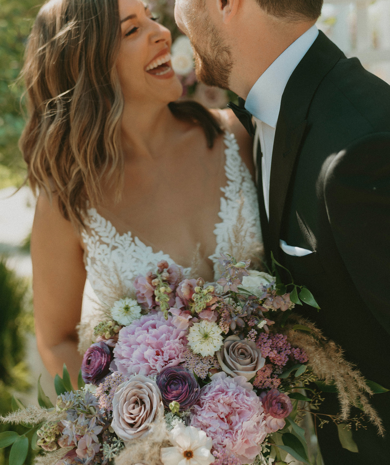 Summer bridal bouquet inspiration featuring mauve, gold and pink flowers