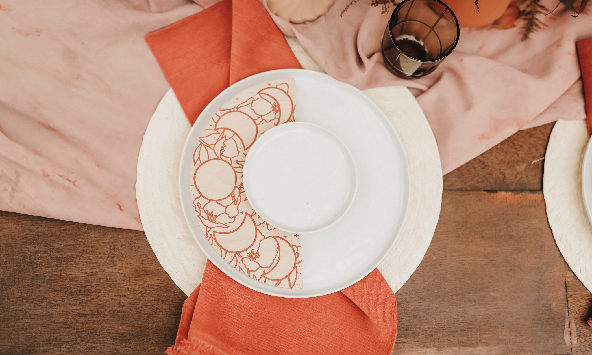 Moroccan inspired place settings with moon cycle stationery