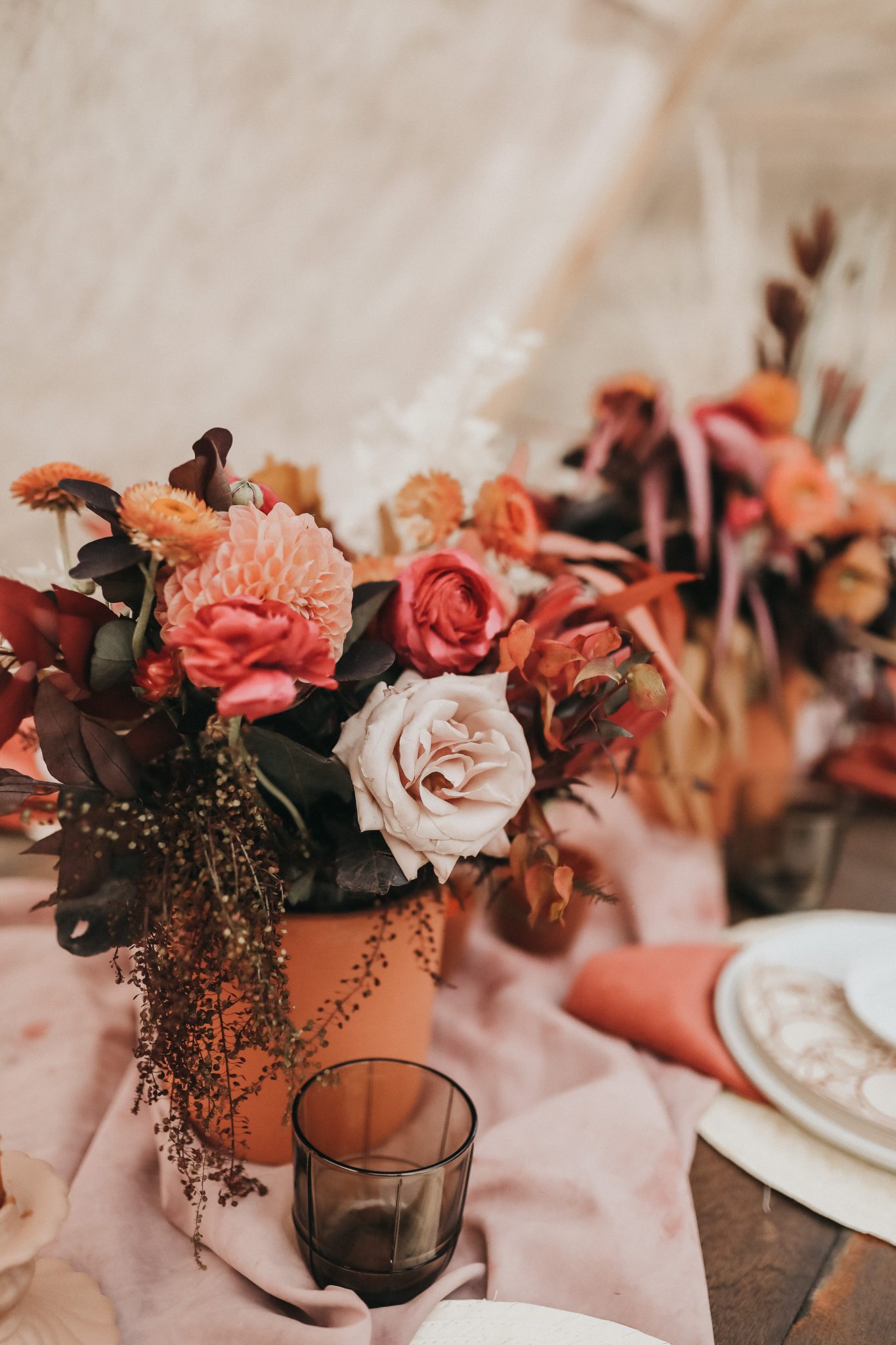 Terracotta wedding palette inspiration for a Moroccan elopement with boho florals