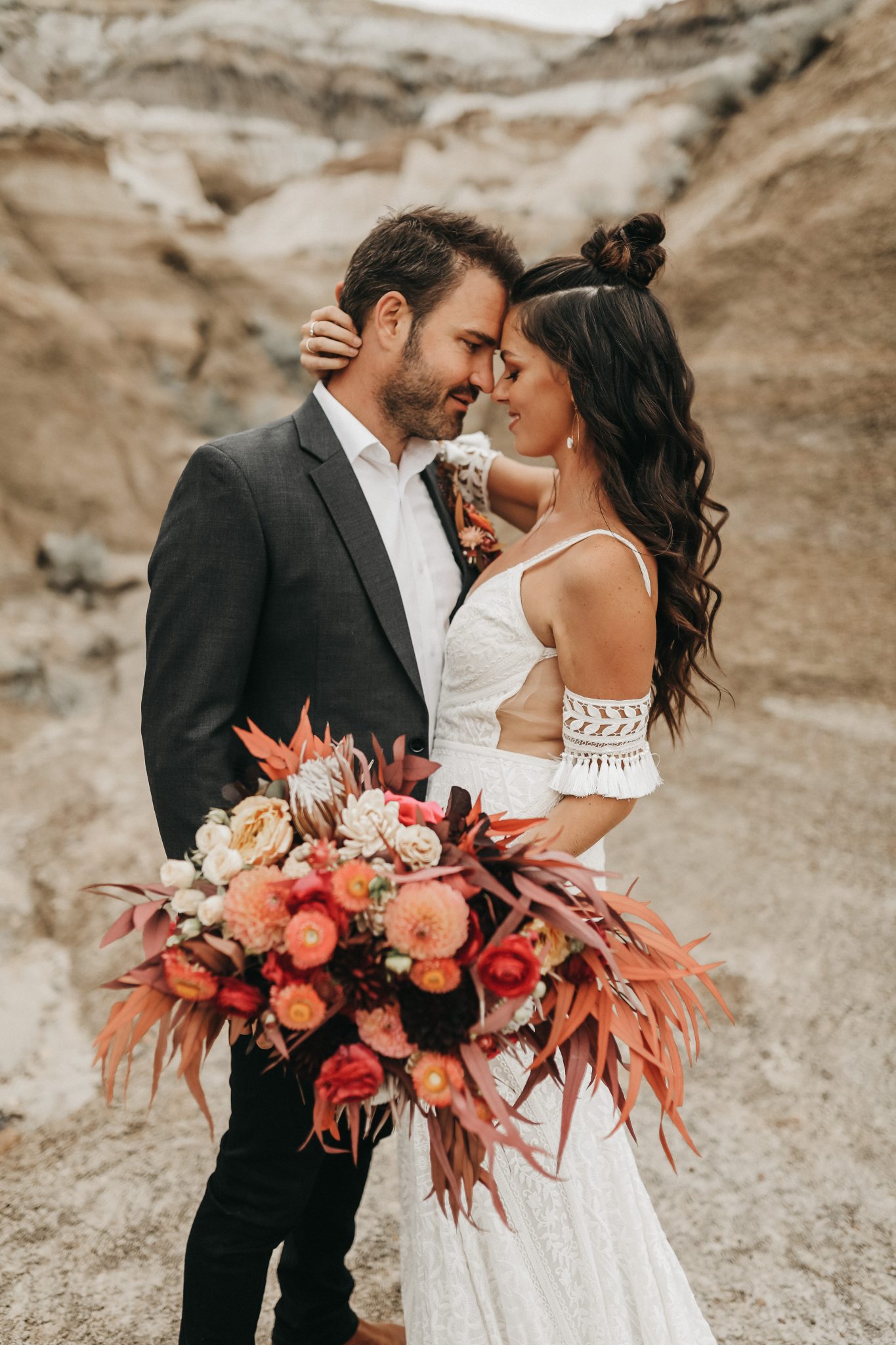 Moroccan inspired bridal hair with braids and a half updo for a Moroccan Inspired Elopement