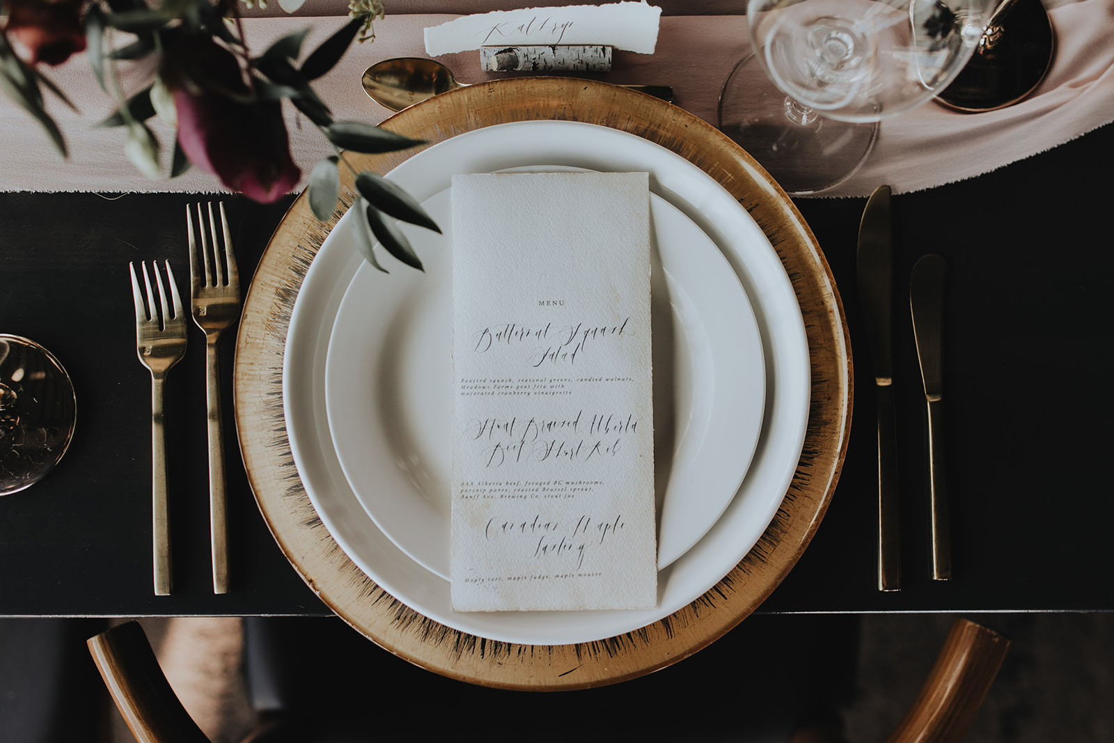 Romantic script styled wedding menu inspiration for romantic wedding stationery