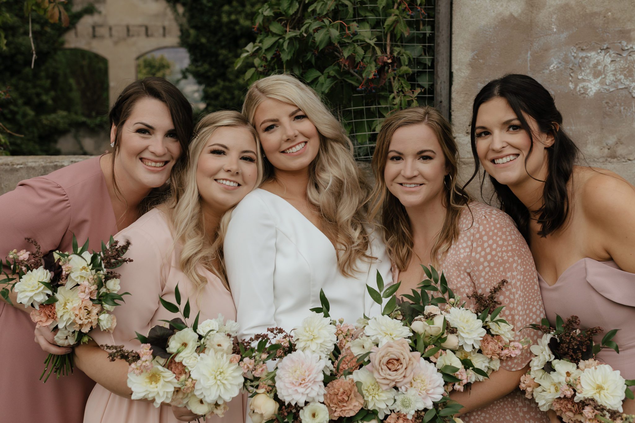 Bridesmaid dress inspiration in blush hues and delicate gown patterns