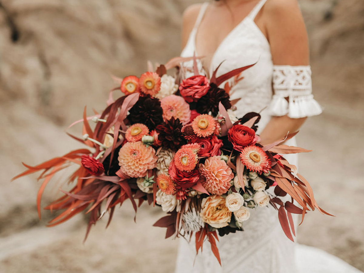 Boho bouquet inspiration for the boho bride planning a Moroccan styled elopement with terracotta hues
