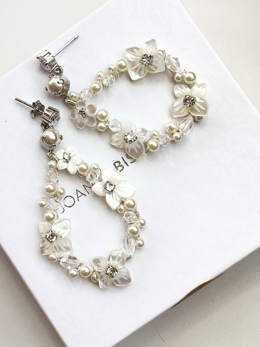 Statement floral inspired white and silver earrings for brides