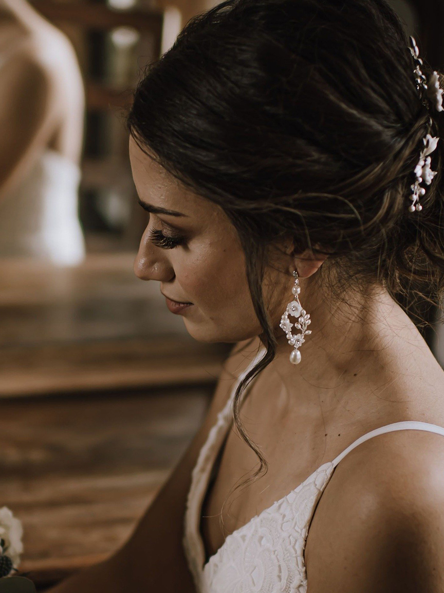 Pearl and floral inspired bridal earrings