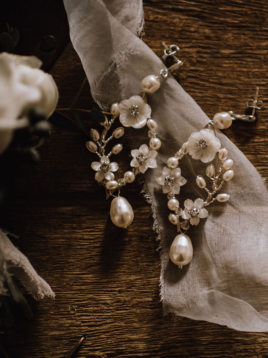 Pearl and floral inspired statement earrings