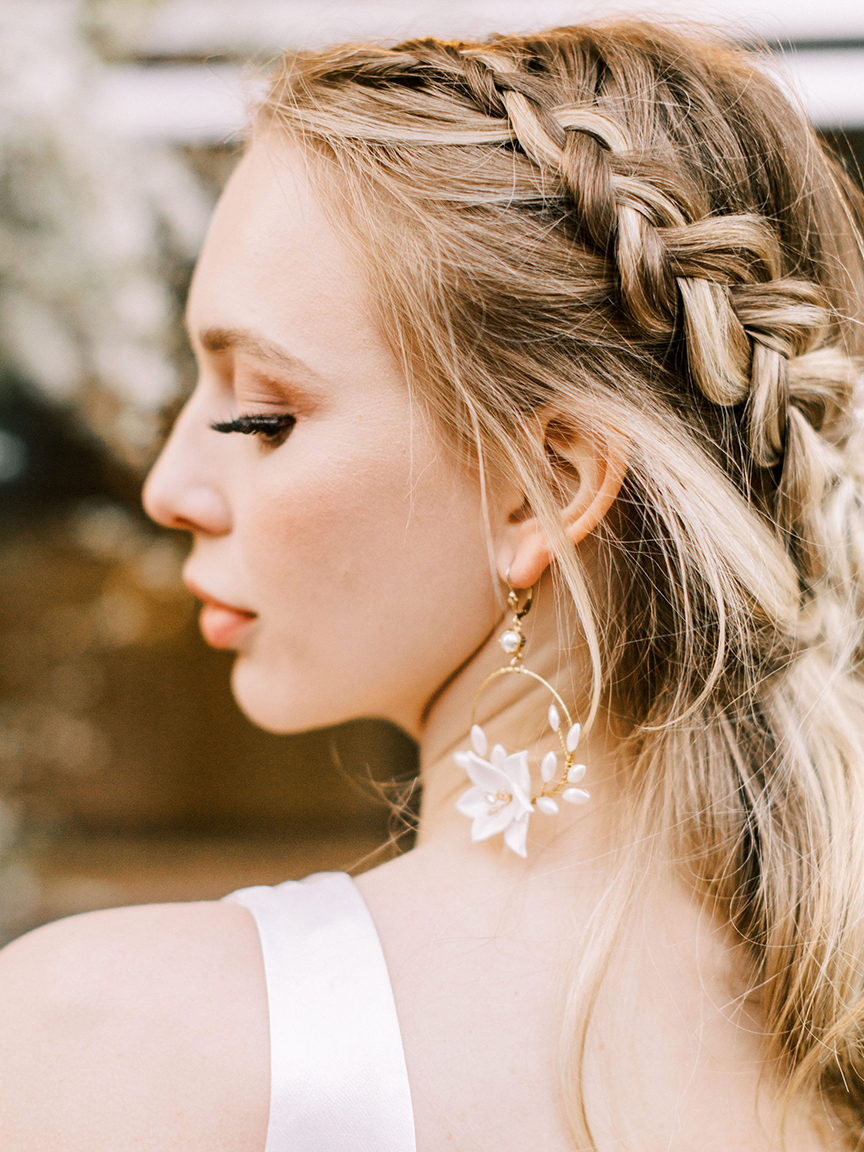 Delicate floral statement earrings from Canadian bridal jewelry designer Joanna Bisley Designs 