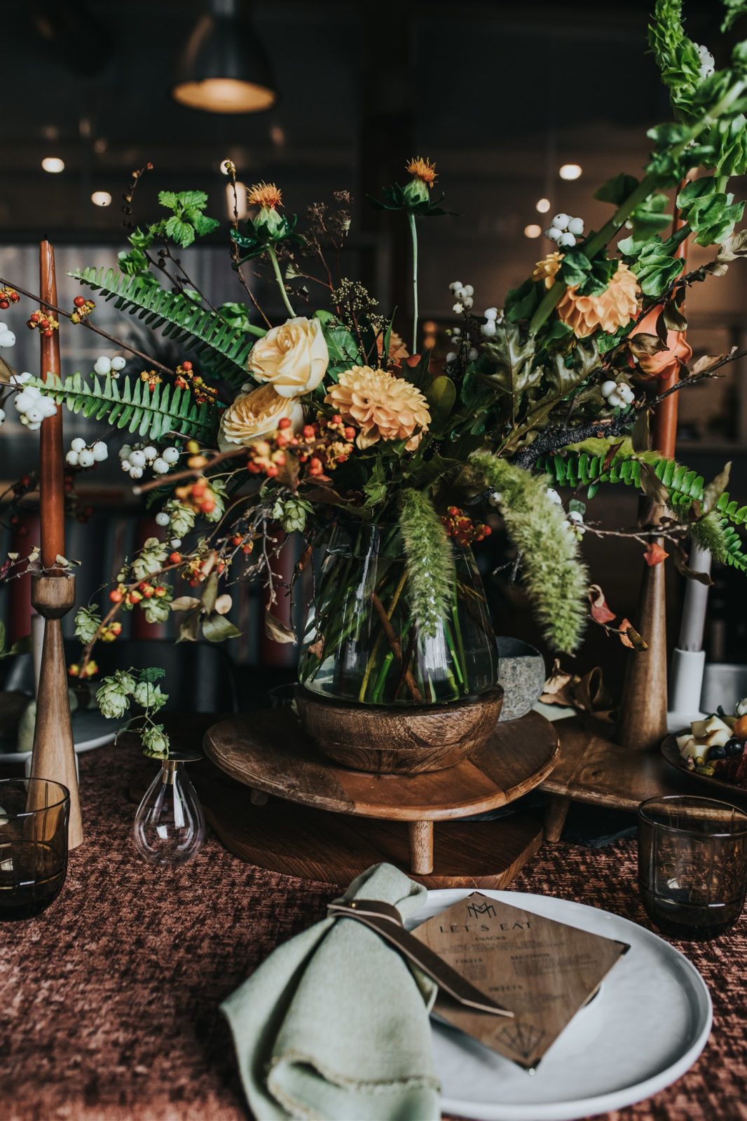 Wild and organic inspired florals for a fall wedding with a olive, toffee and sage colour palette