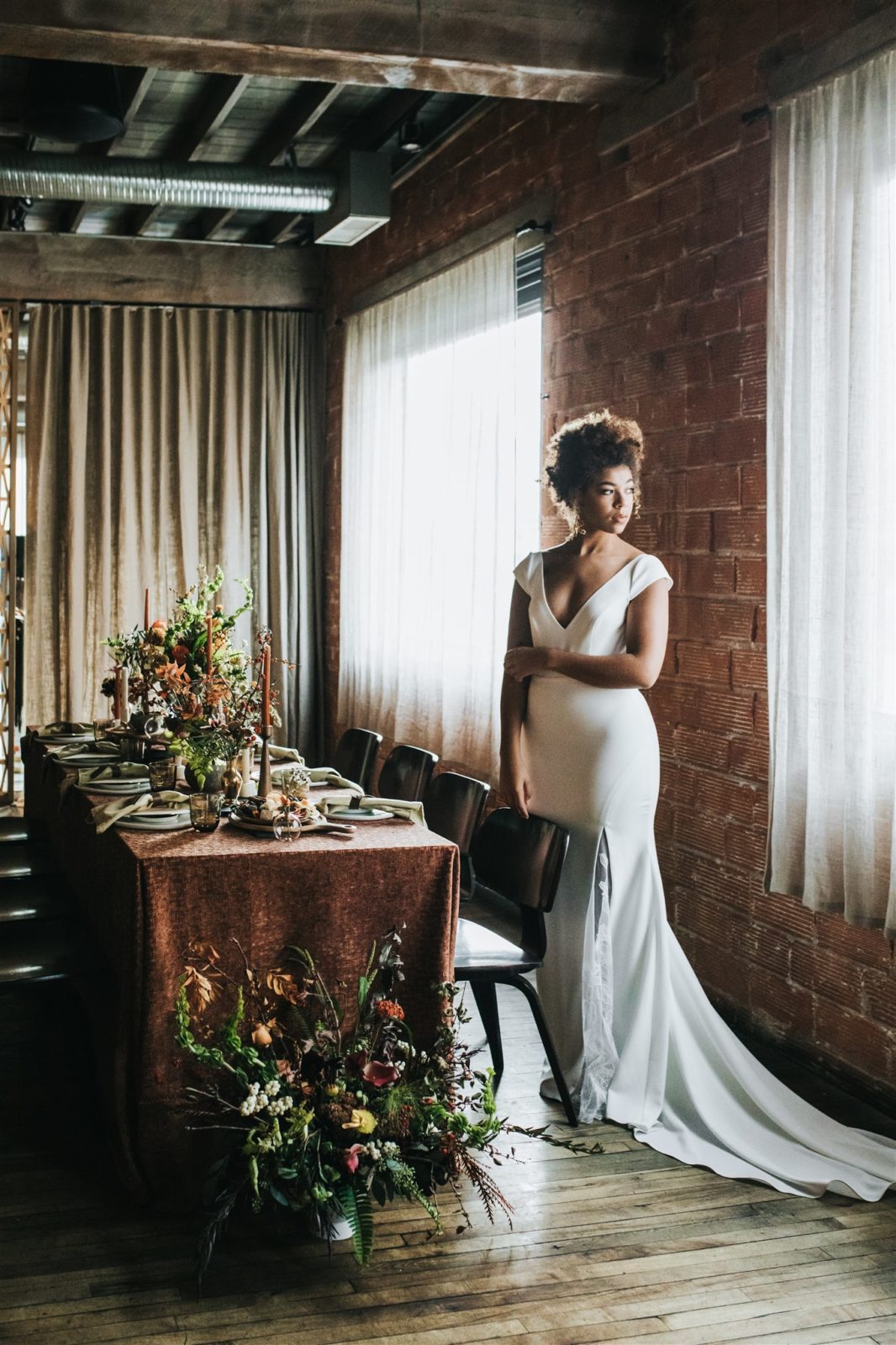 Sleek and sexy bridal editorial with sage, toffee and olive tones inspired by an earthy and organic fall