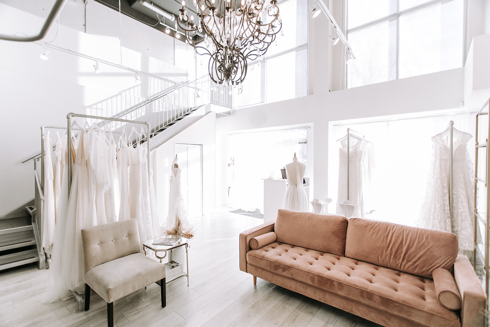 Showroom at the Blush & Raven bridal boutique in Calgary Alberta