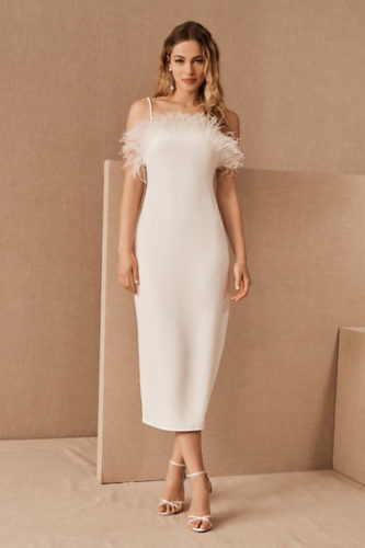 Fun and flirty feather adorned BHLDN gown for your bachelorette 