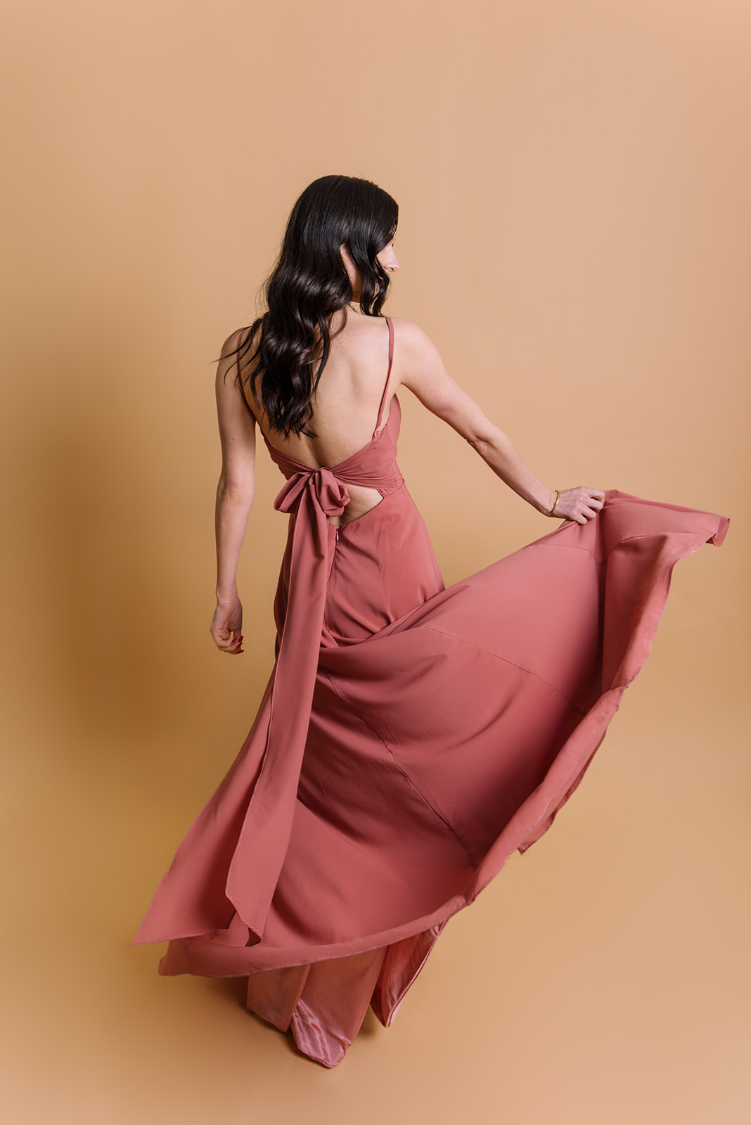 Custom made rust coloured bridesmaid dress from Canadian designer Maide the Label