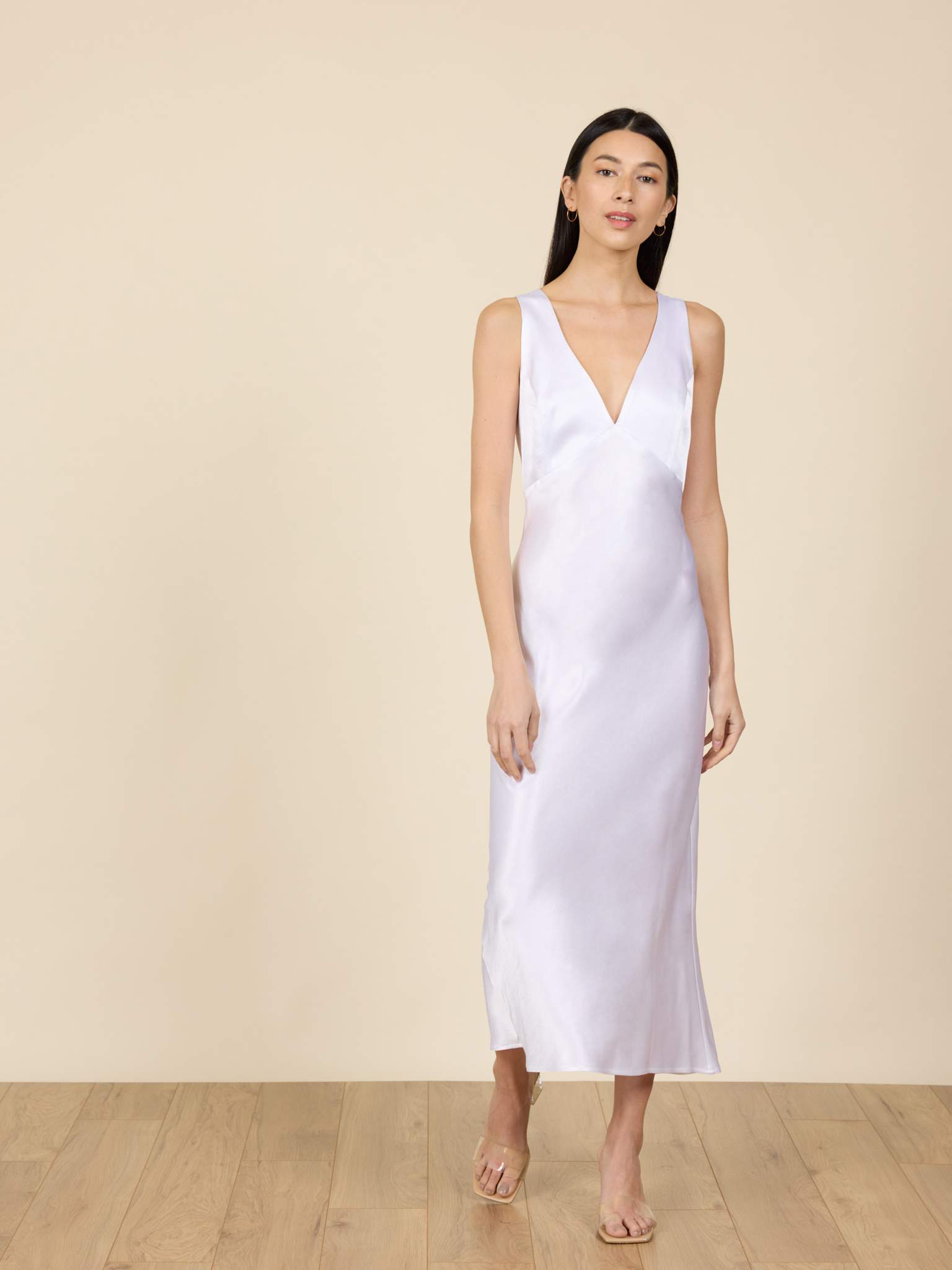 Sexy satin midi gown for your bachelorette party or casual civil ceremony