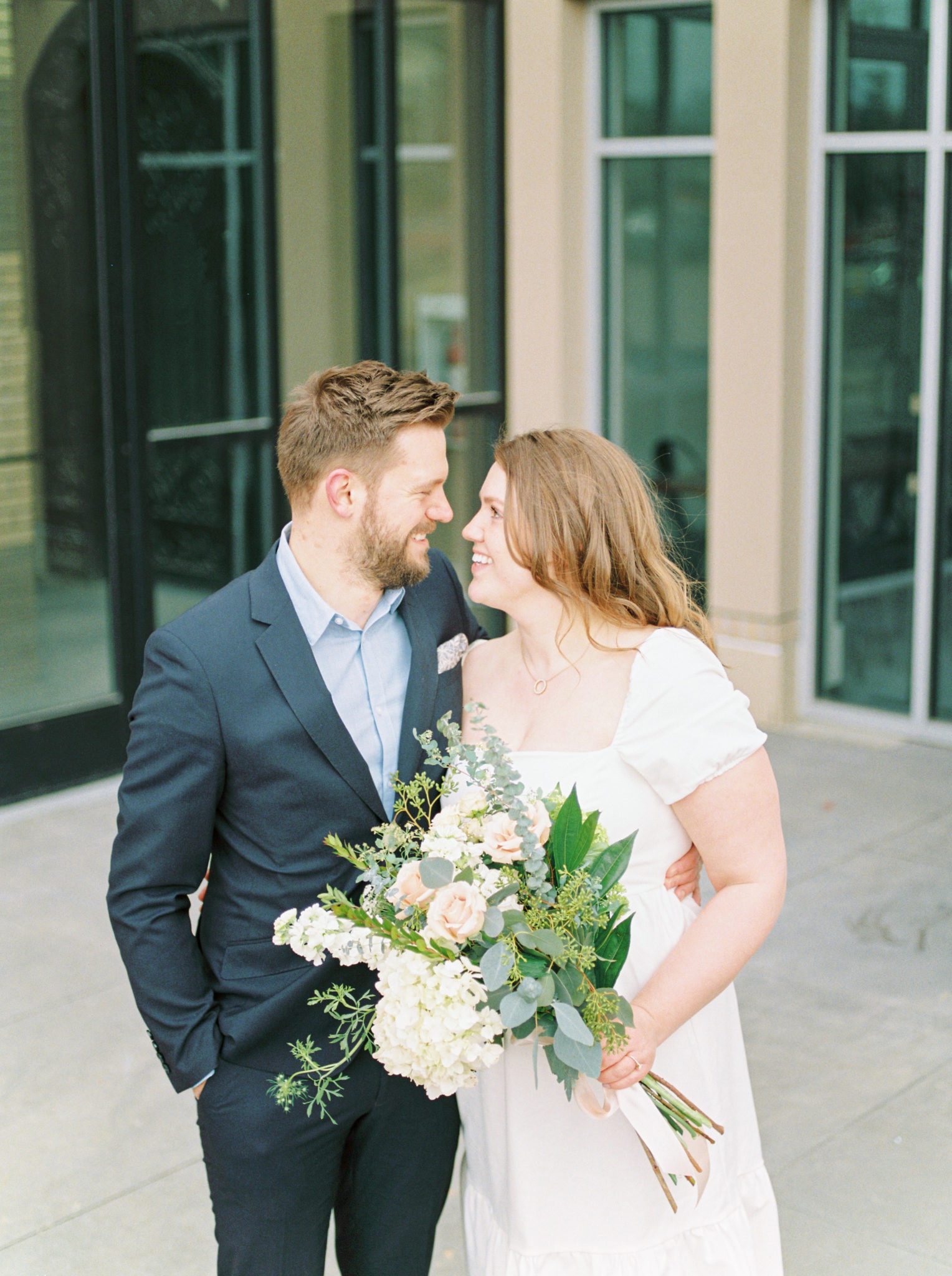 Spring-inspired bouquet of flowers for a romantic Edmonton engagement session