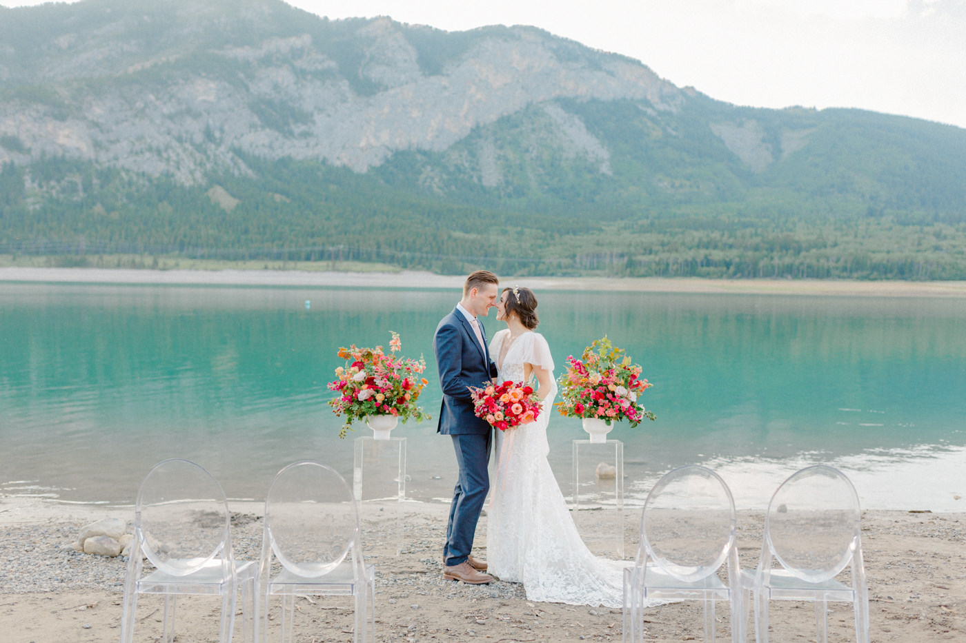Dreamy lakeside wedding inspiration at Barrier Lake in Alberta Canada