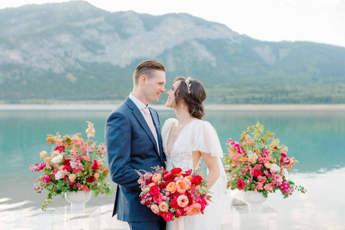 Lakeside elopement inspiration with mountain views