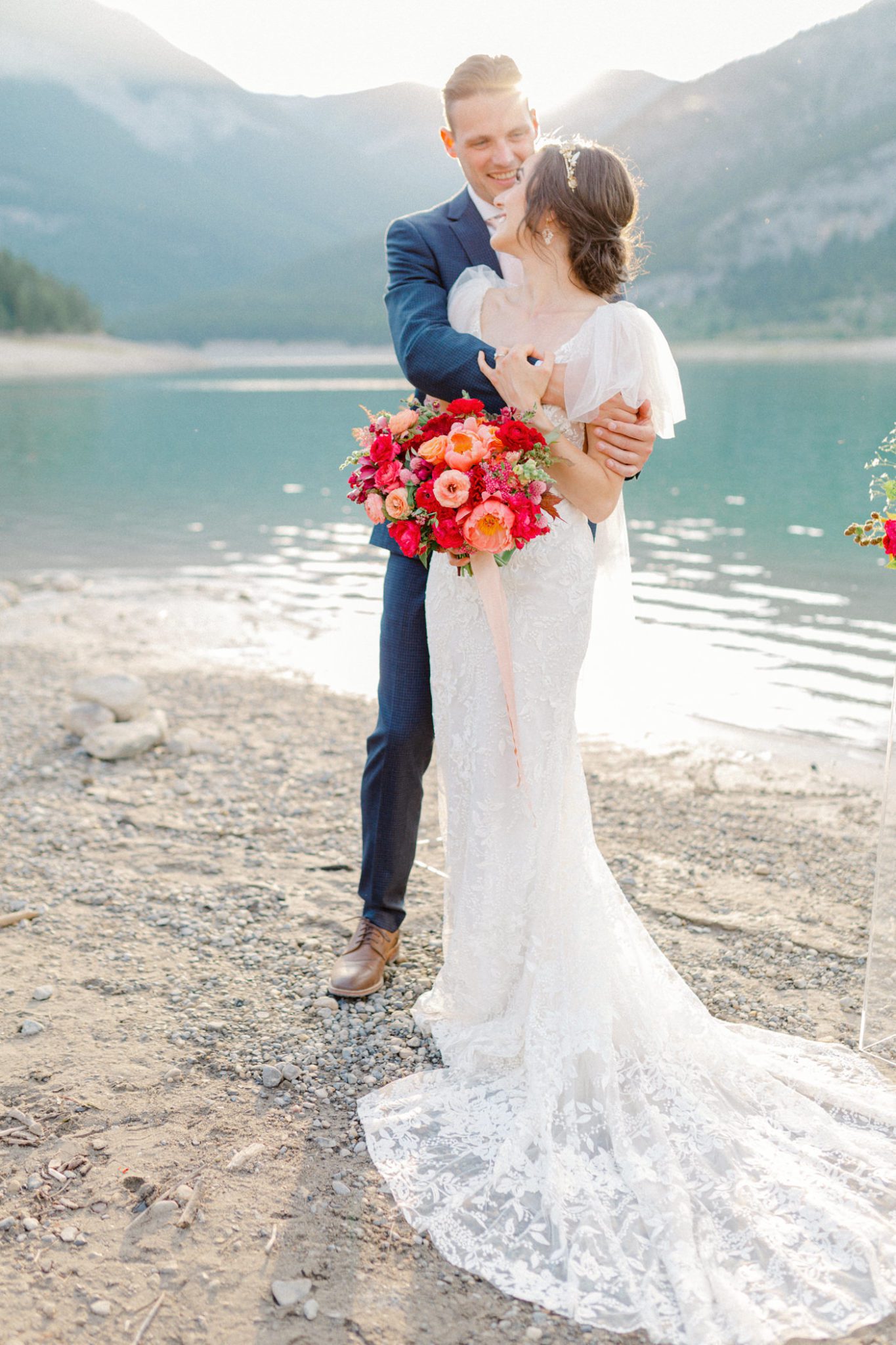 The Dreamiest Lakeside Wedding Inspiration with Vibrant Florals and Picturesque Mountain Views