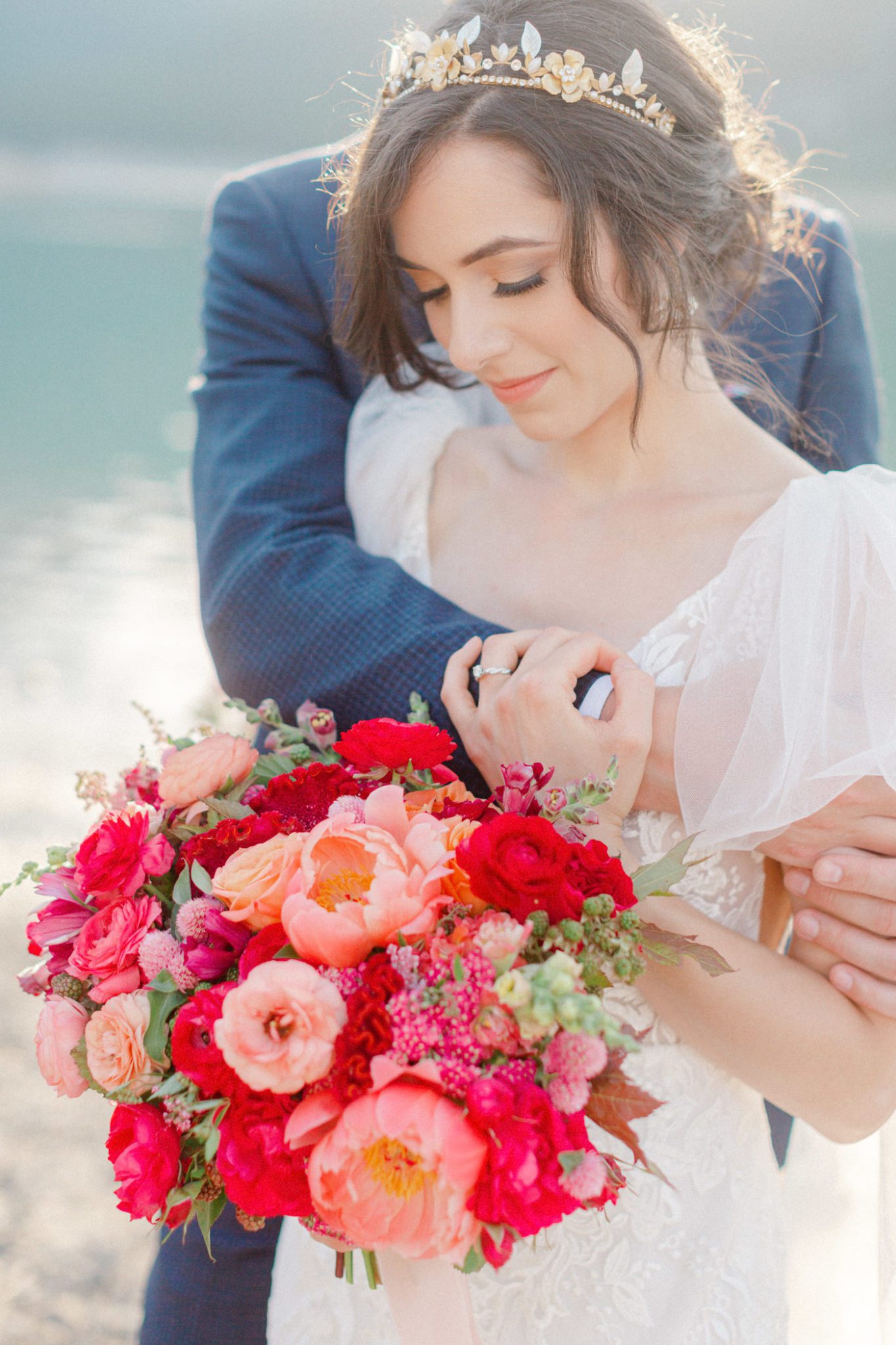 The Dreamiest Lakeside Wedding Inspiration with Vibrant Florals and Picturesque Mountain Views