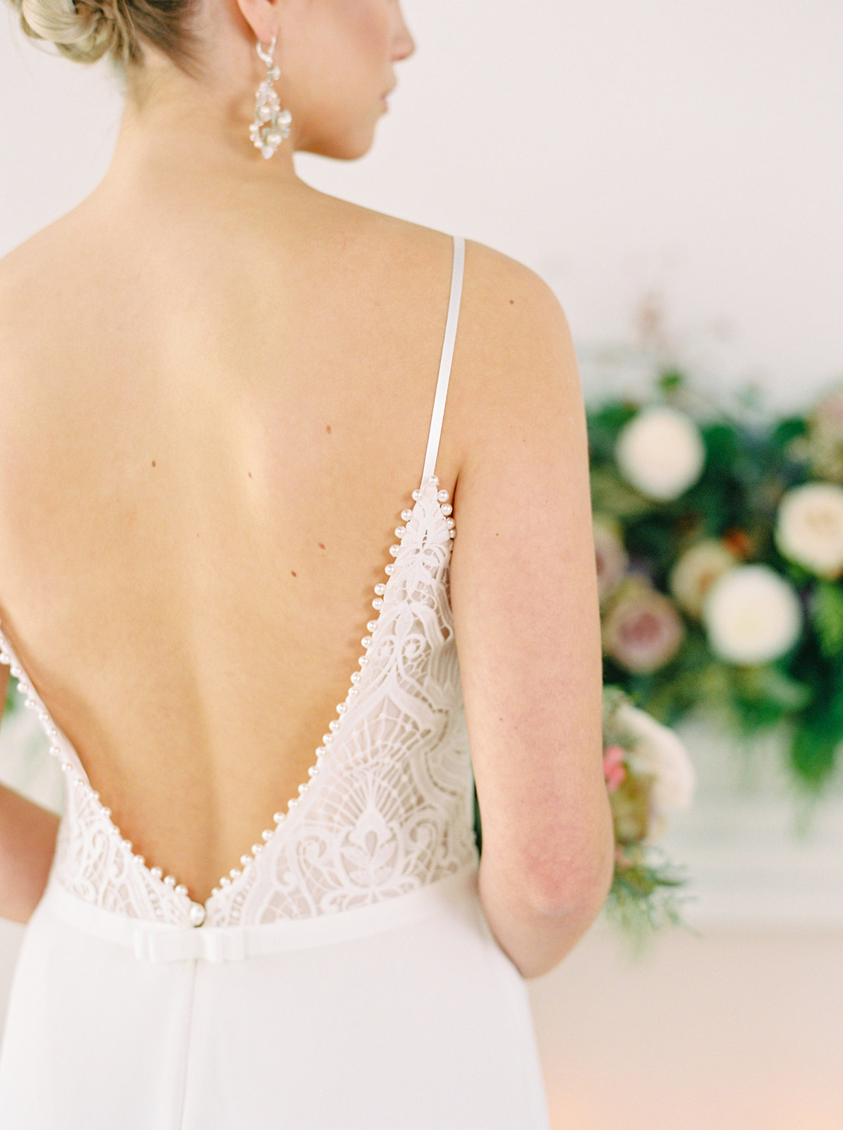 Lace and pearl open back wedding gown