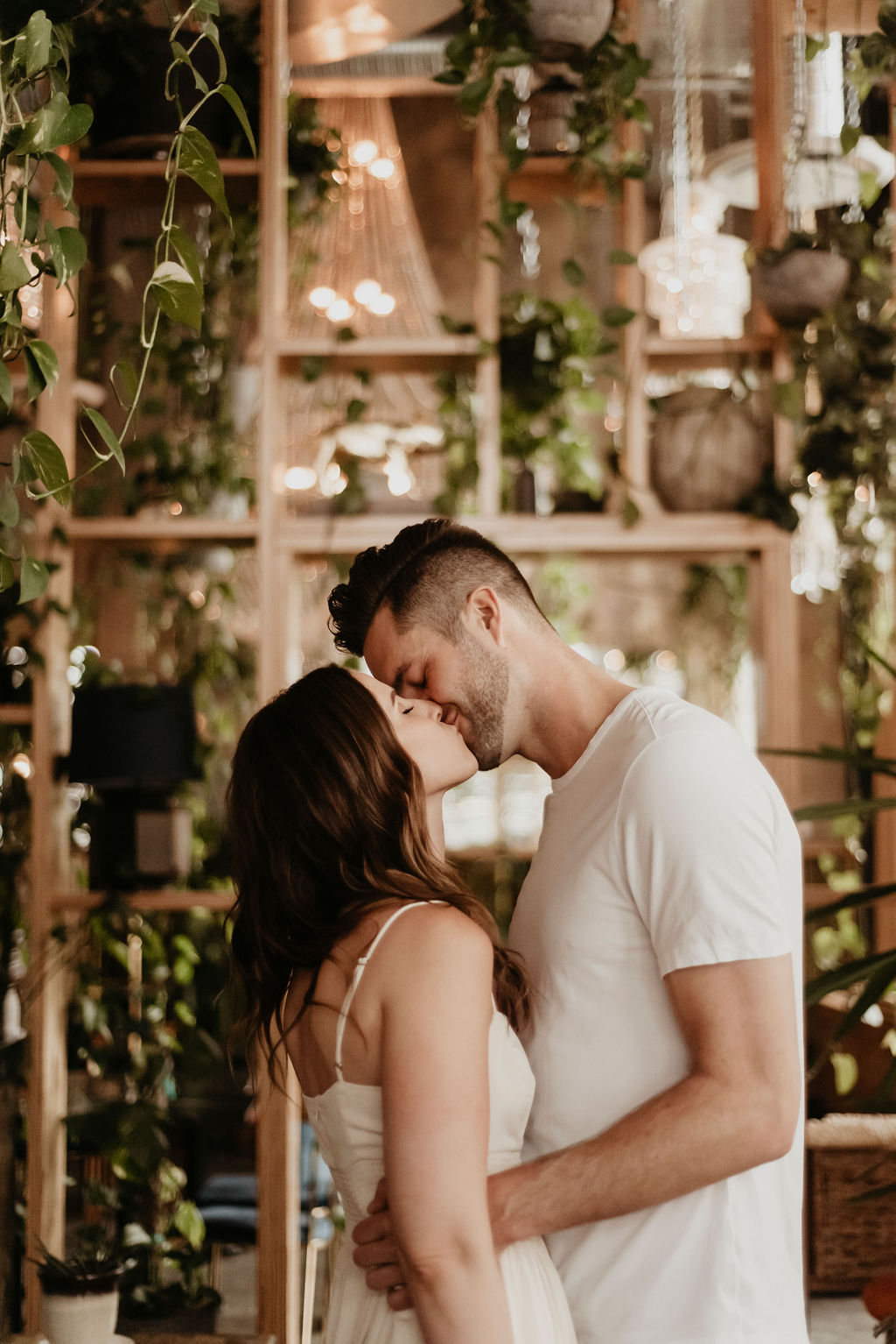 Romantic indoor engagement session at the Orchard resturaunt