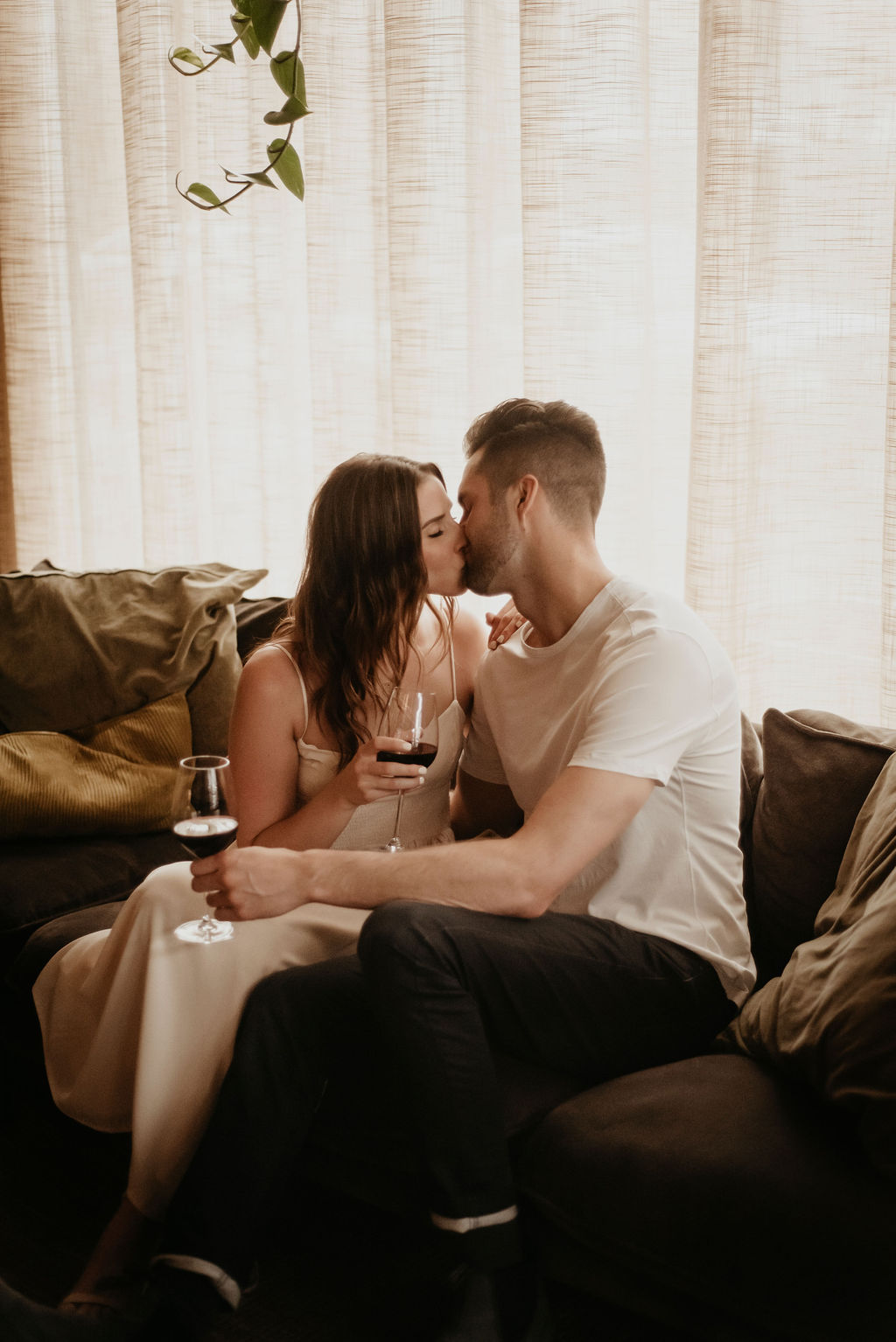 Romantic red wine engagement session
