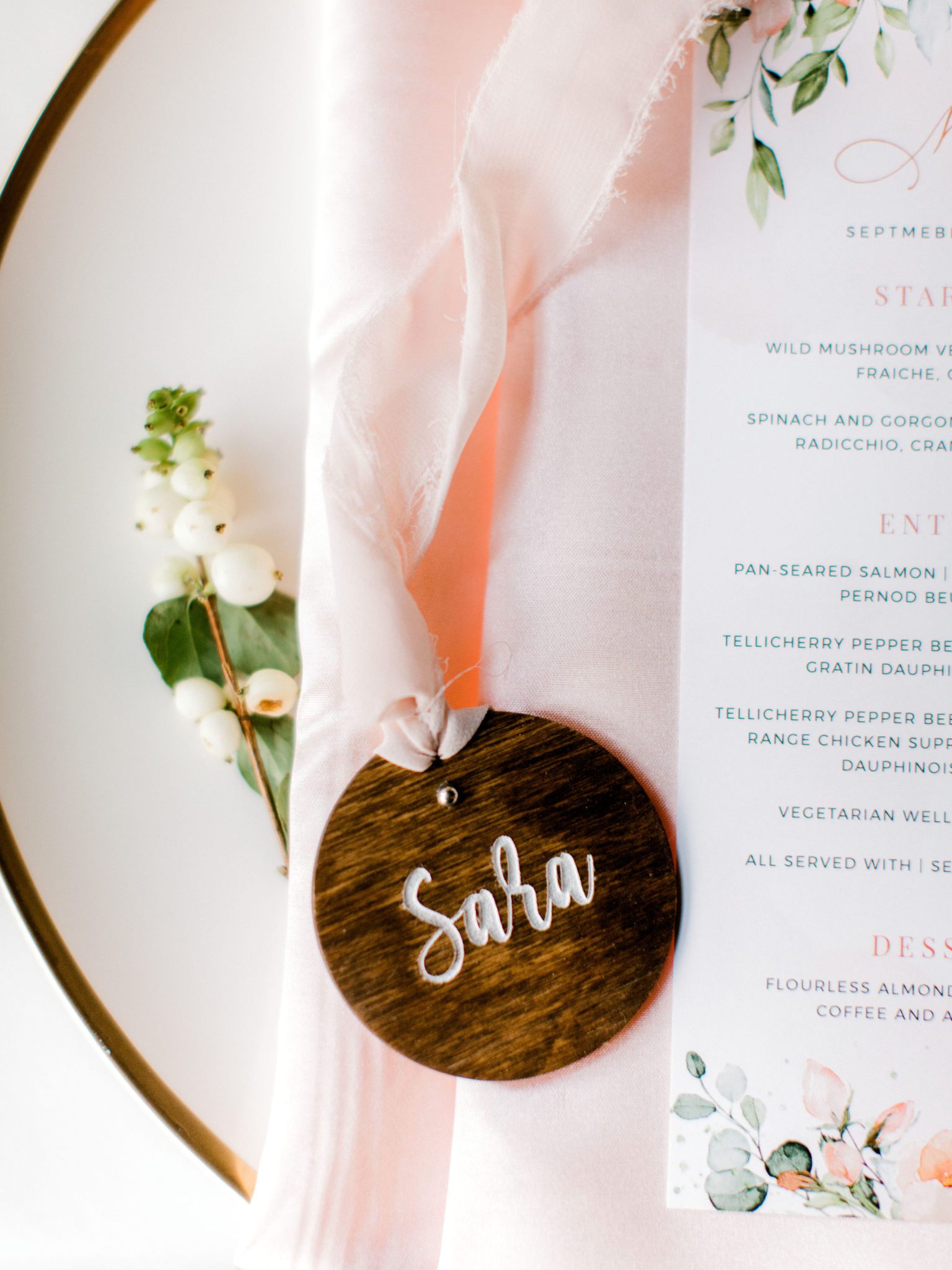 Wooden table place card inspiration for wedding day details