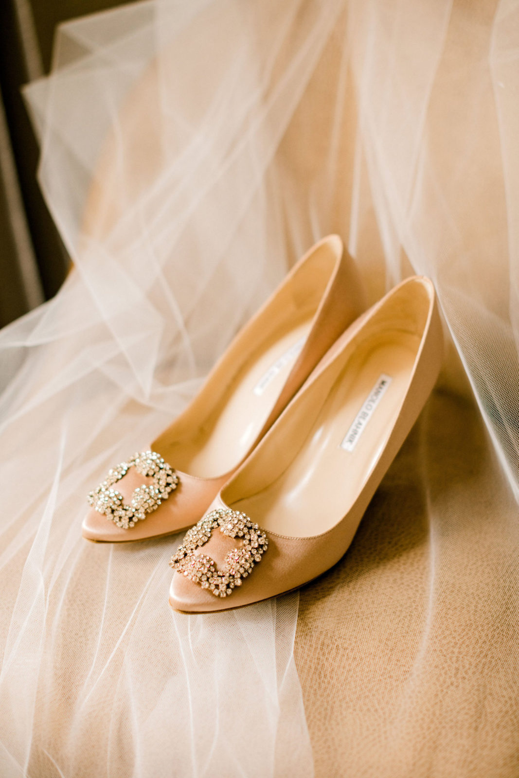 Cream bridal high heels with rhinestone details