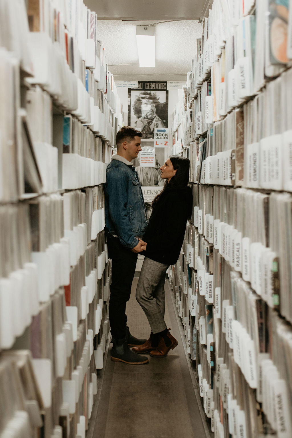 Adorable record store engagement session