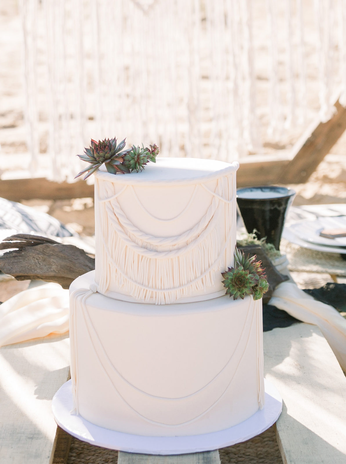 Macrame inspired wedding cake for a Western wedding day or boho bride