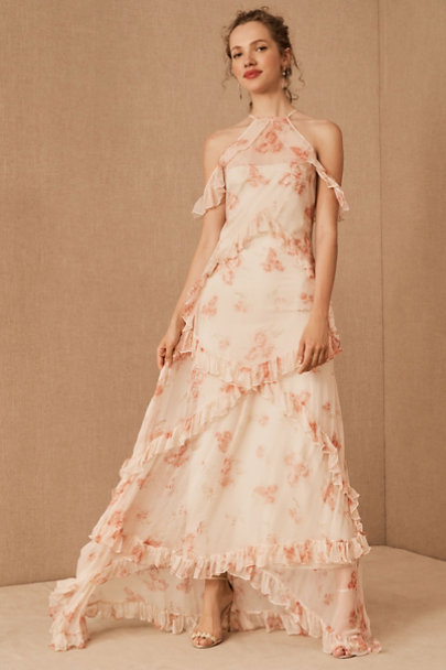 Floral maxi halter dress in peach from BHLDN
