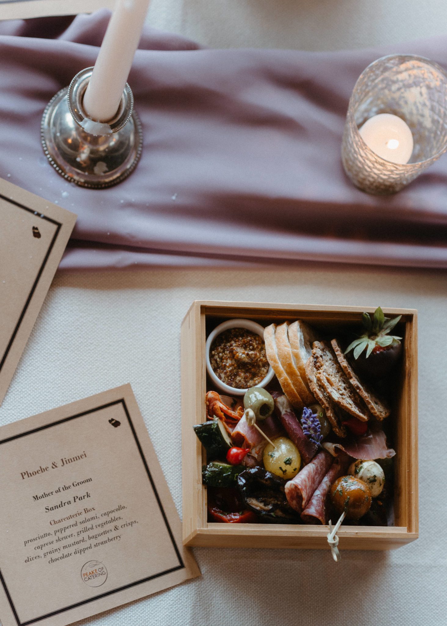 Individual charcuterie box for a wedding meal