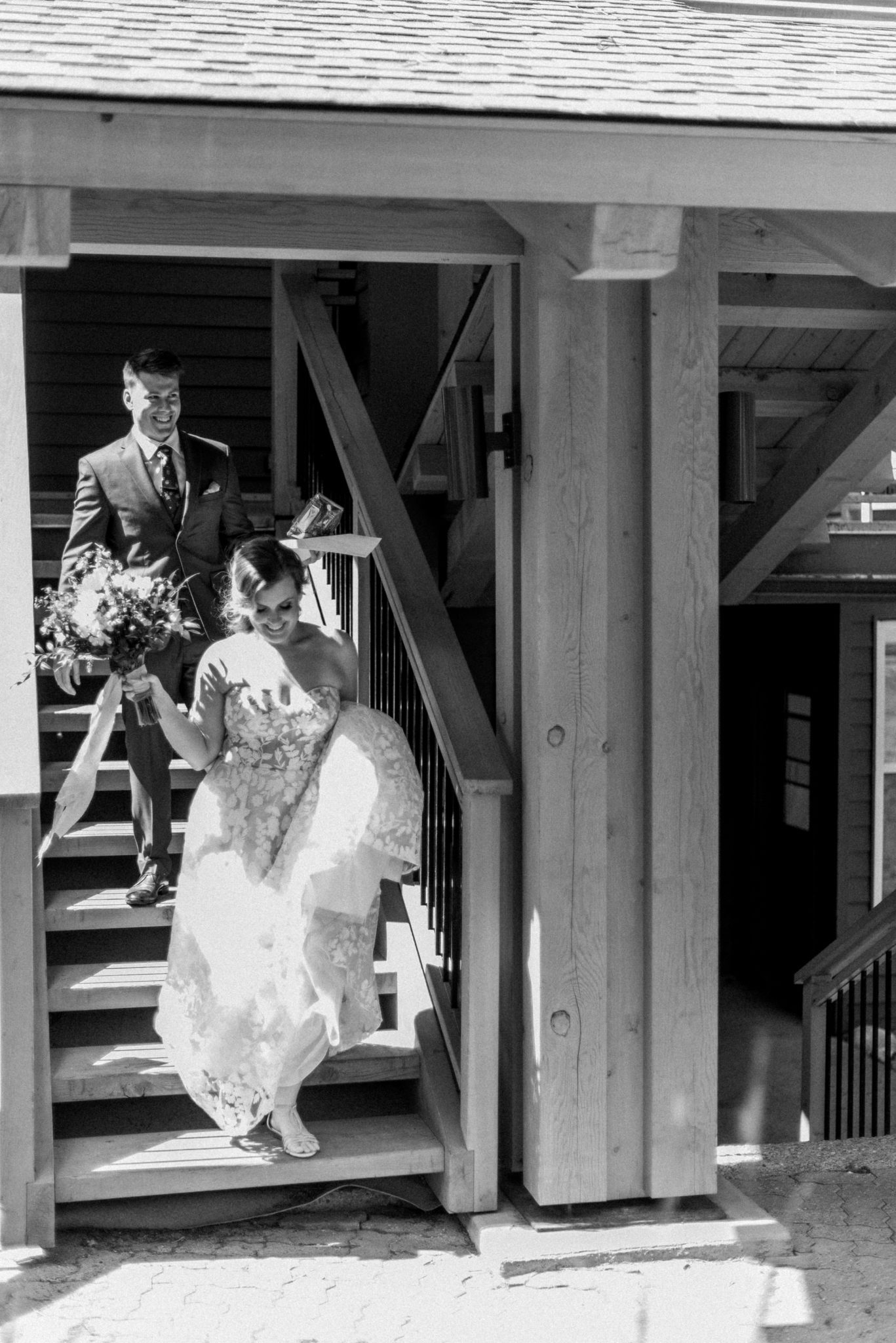 Bride and groom get ready together on the morning of their intimate mountain elopement at the Fairmont Jasper Park Lodge