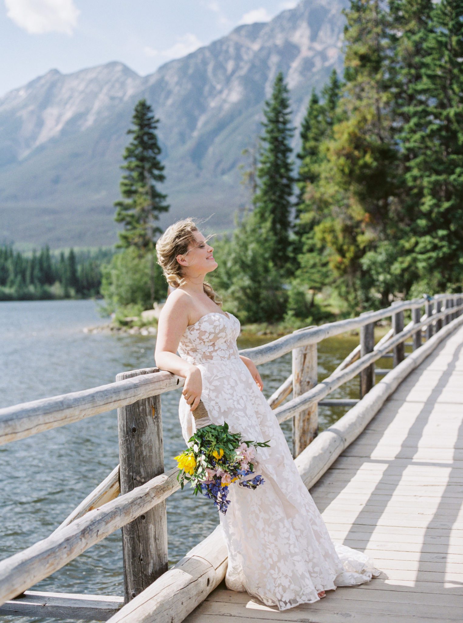 Mountain bride on the bridge at Pyramid Lake