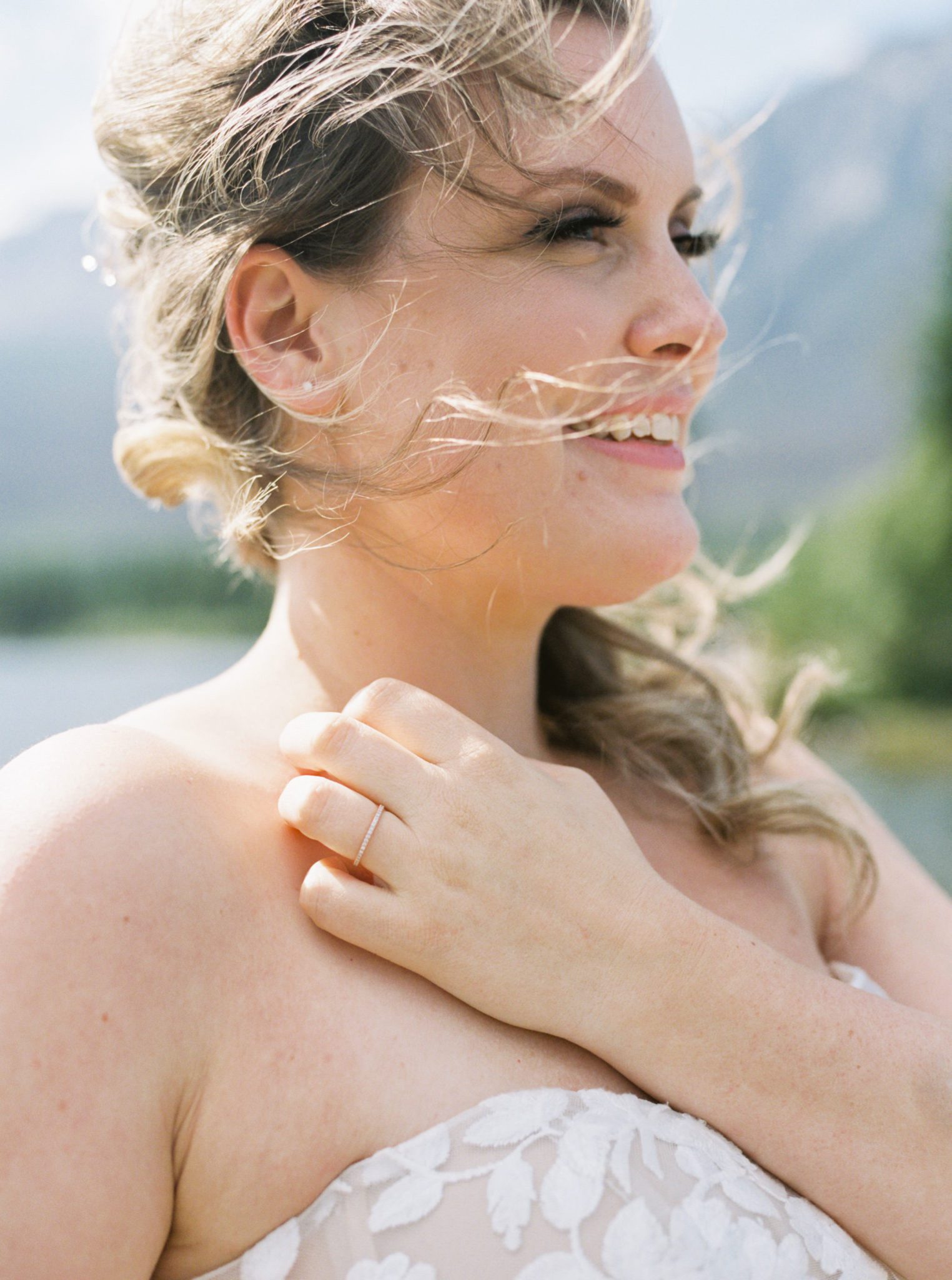 Romantic bridal hair inspiration for a mountain elopement