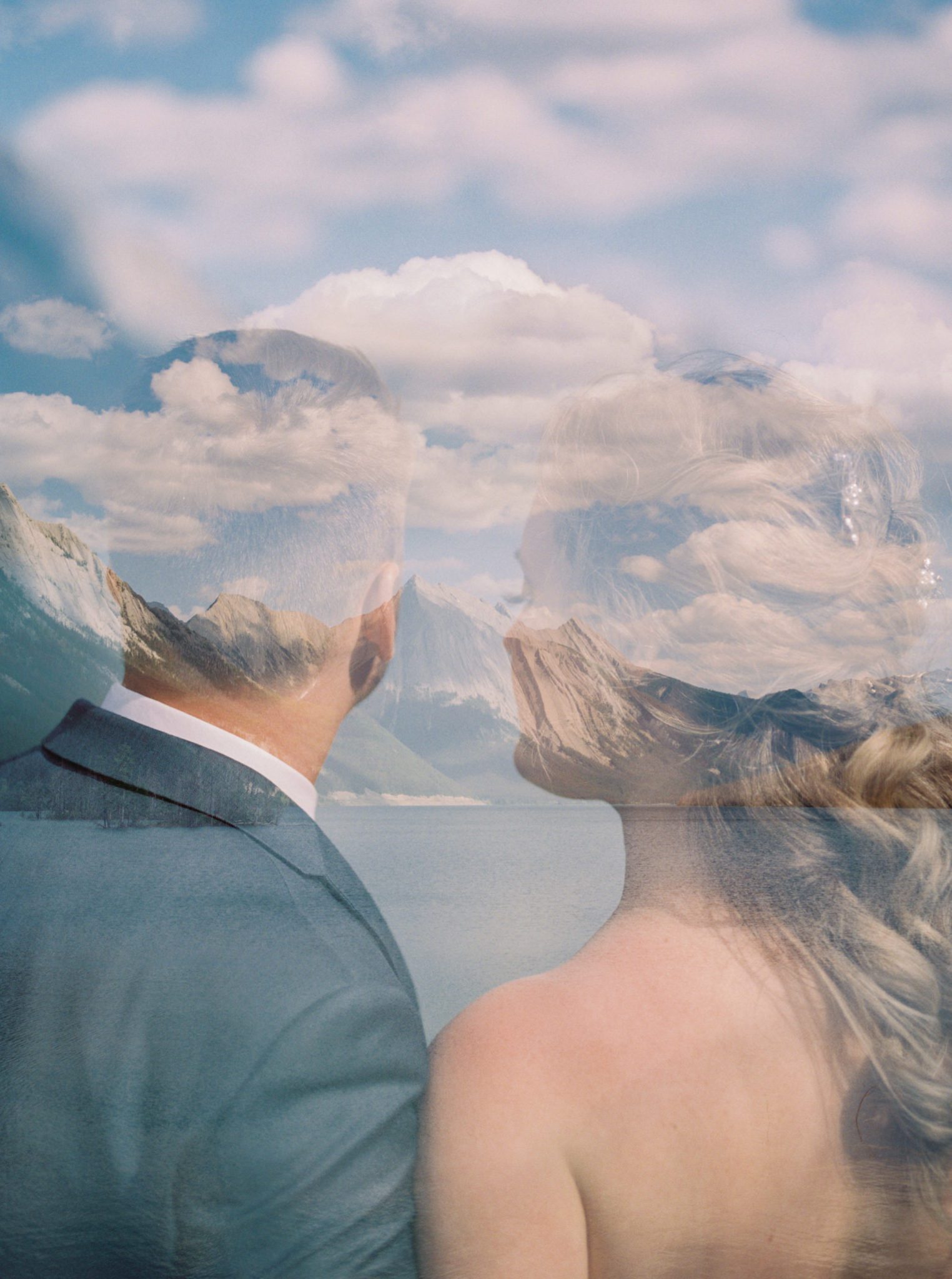 Double exposure wedding photography inspiration with bride and groom