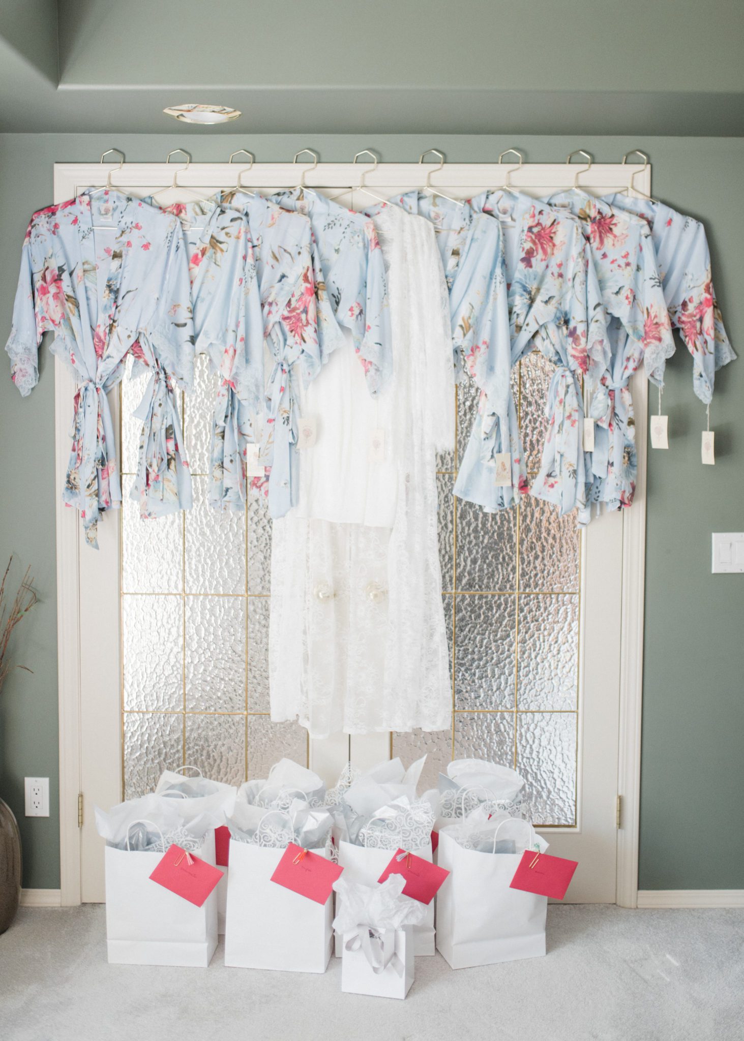 Pale blue and pink bridesmaid robes