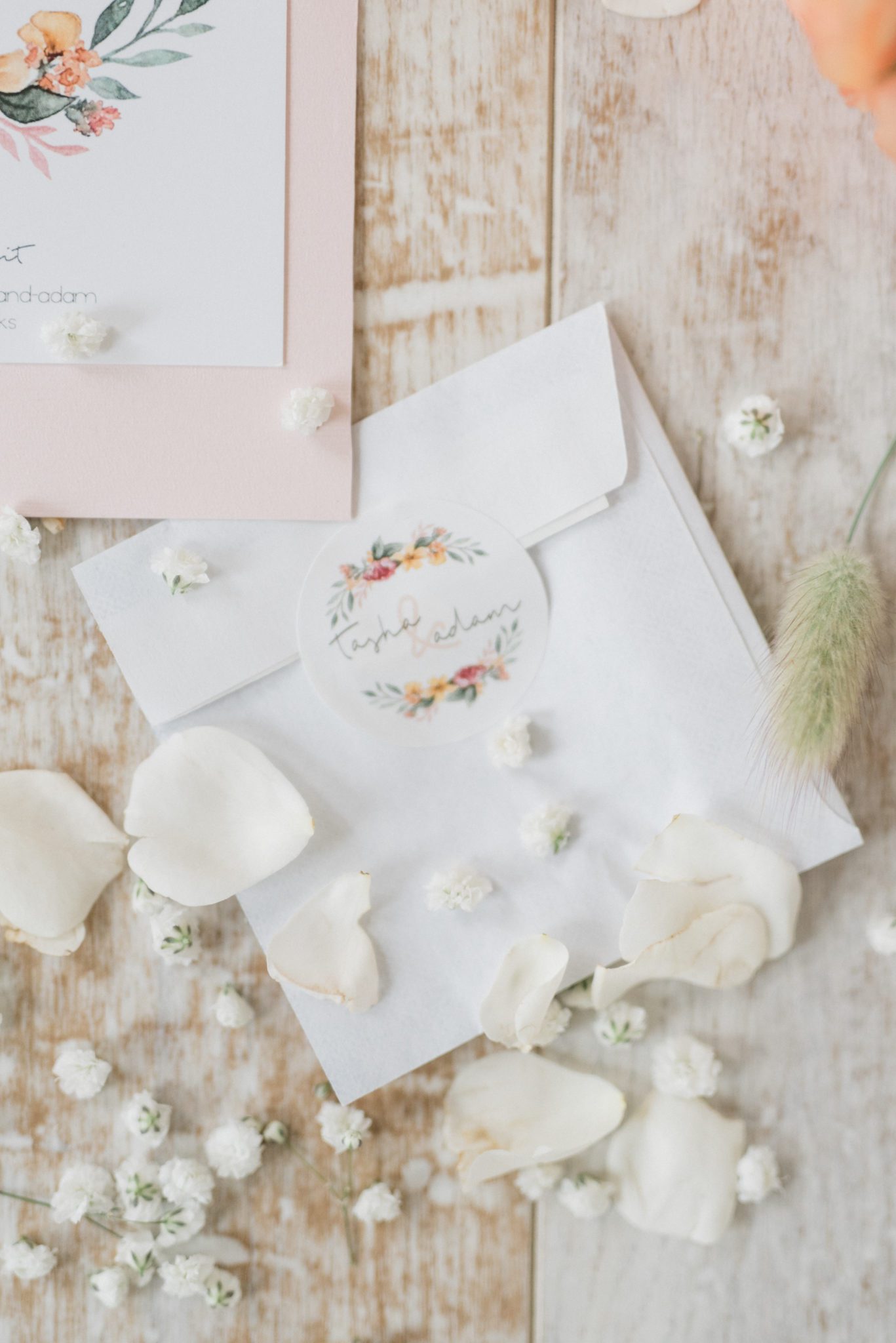 Romantic wedding stationery with wedding day details