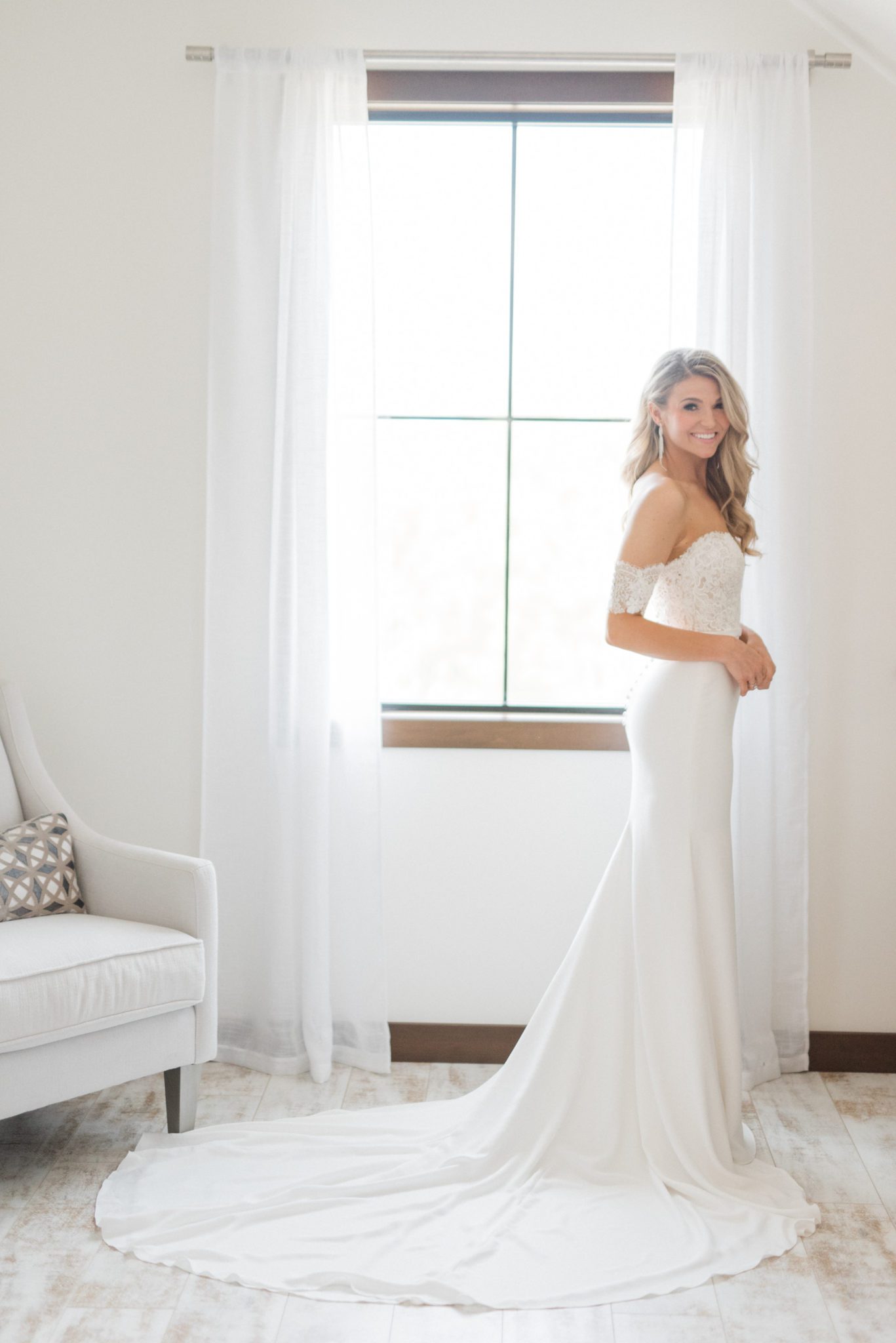 Wedding dress inspiration with a lace and off the shoulder gown