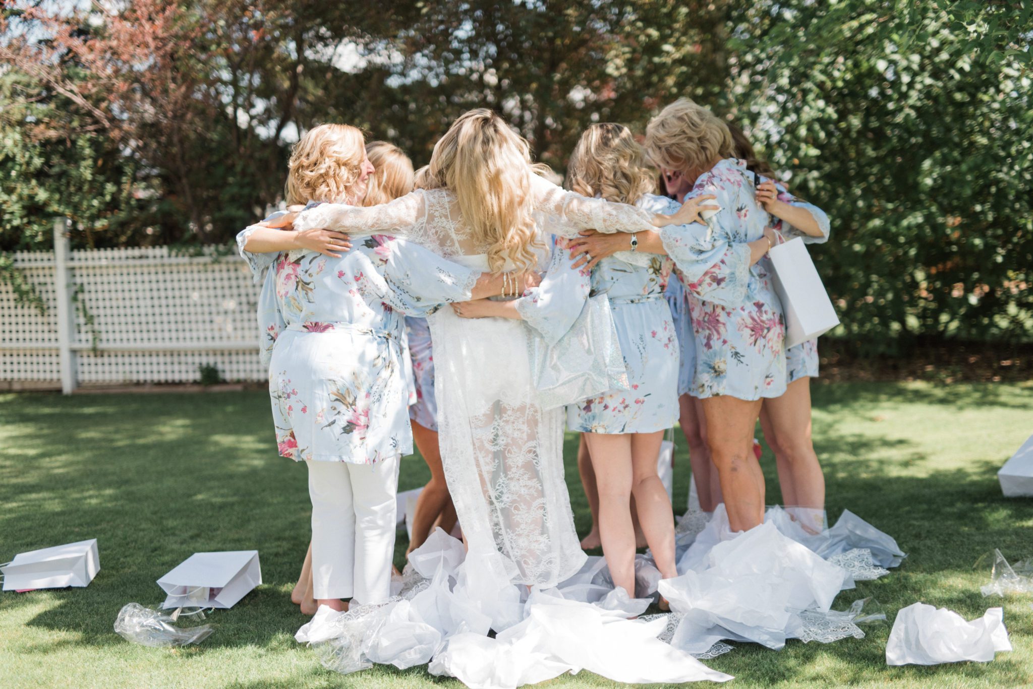Pale blue and floral bridesmaid robes